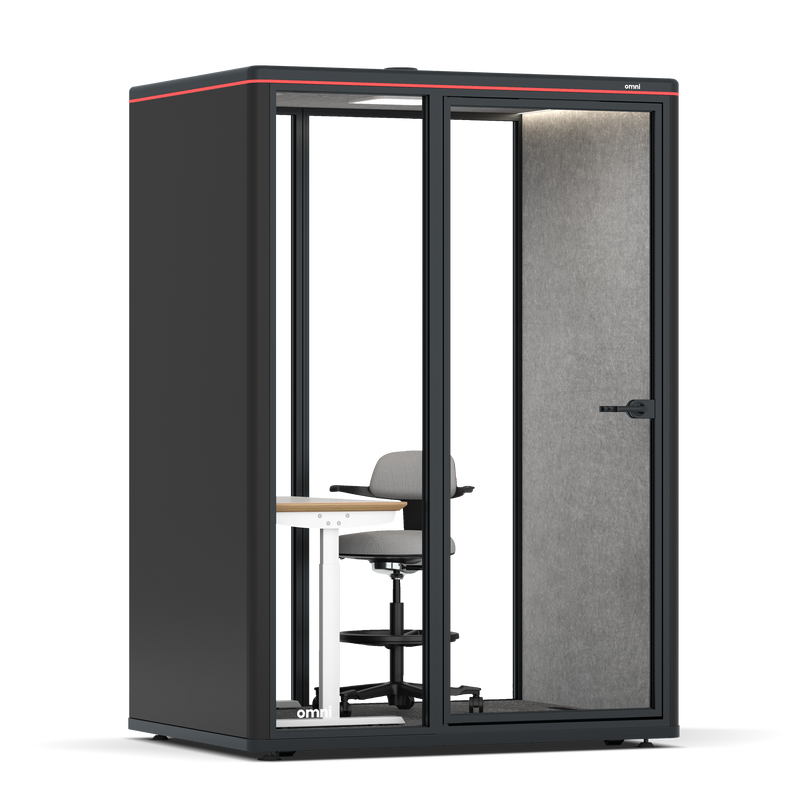 Omni TwoElectrical Adjustable Work Station + Stool / RAL Black / Light Grey Pet Board