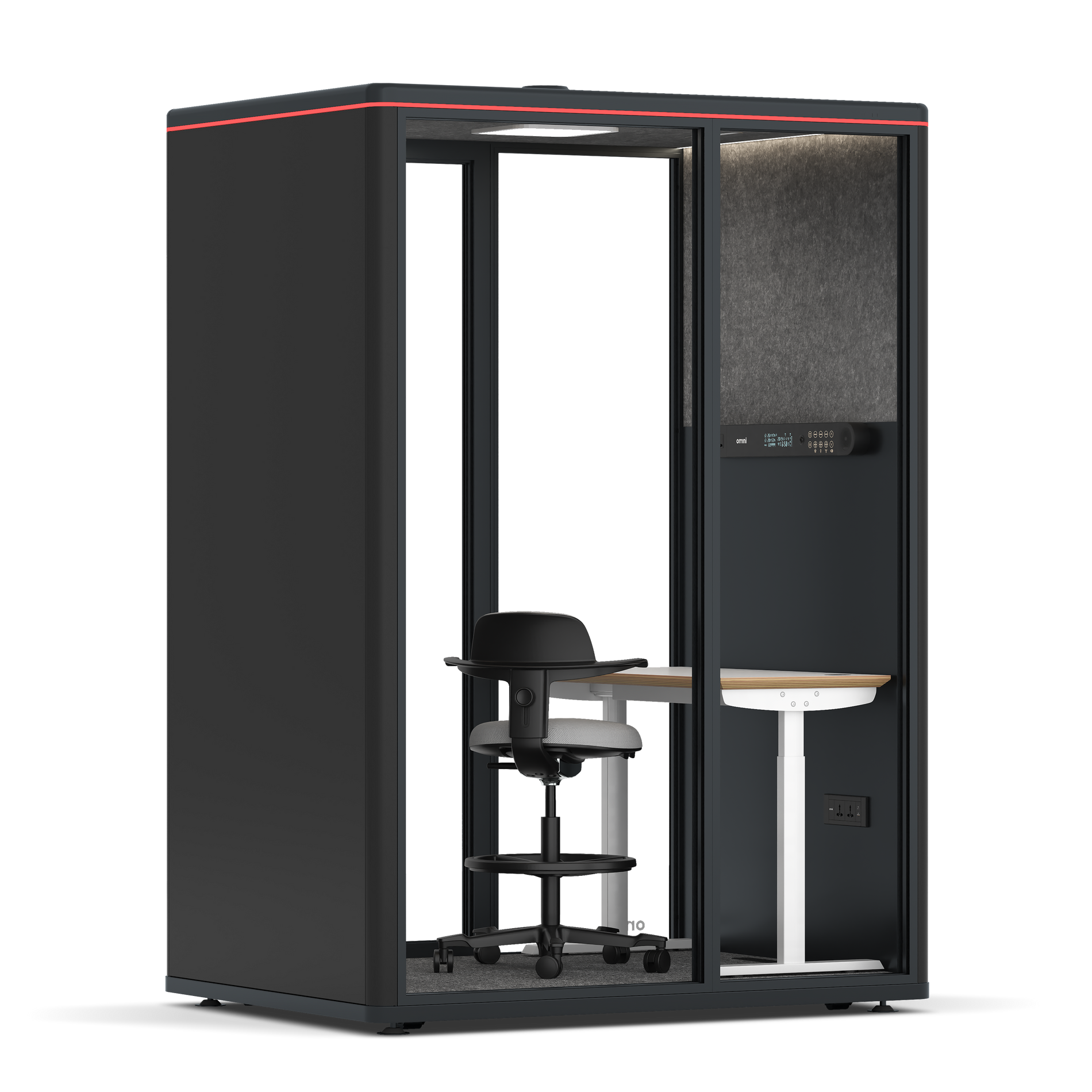 Omni TwoElectrical Adjustable Work Station + Stool / RAL Black / Dark Grey Pet Board