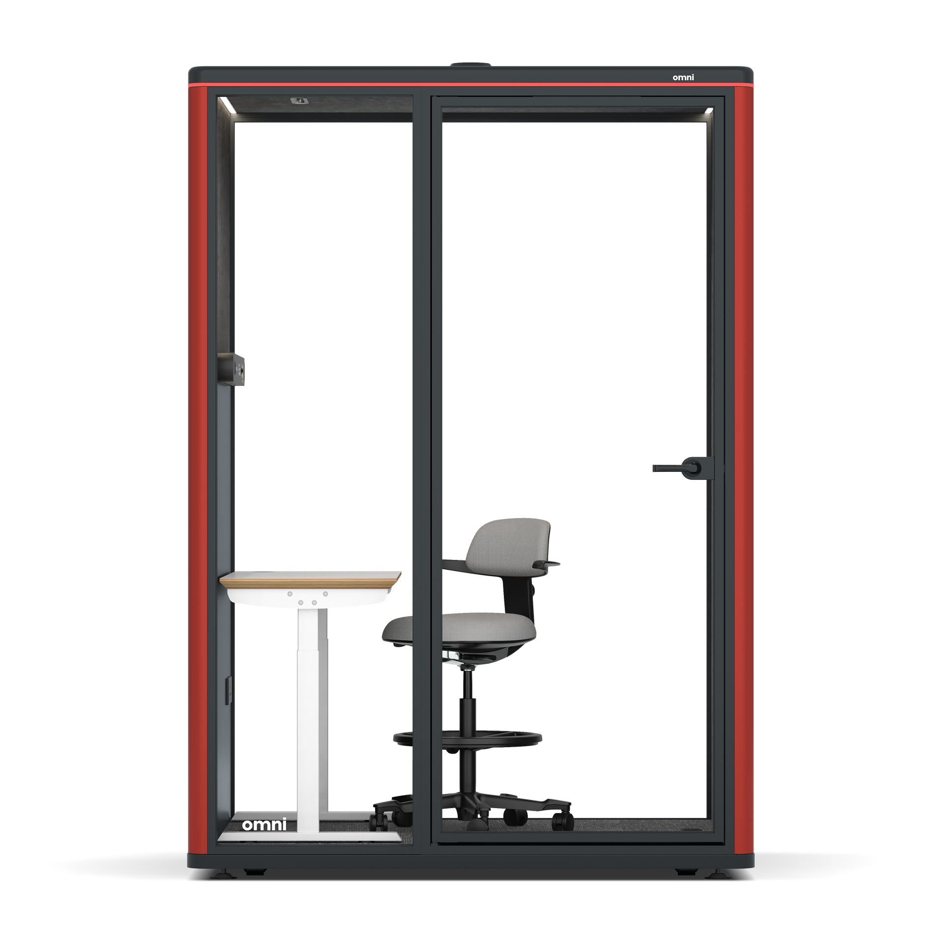 Omni TwoElectrical Adjustable Work Station + Stool / RAL Tomato Red / #615f5d