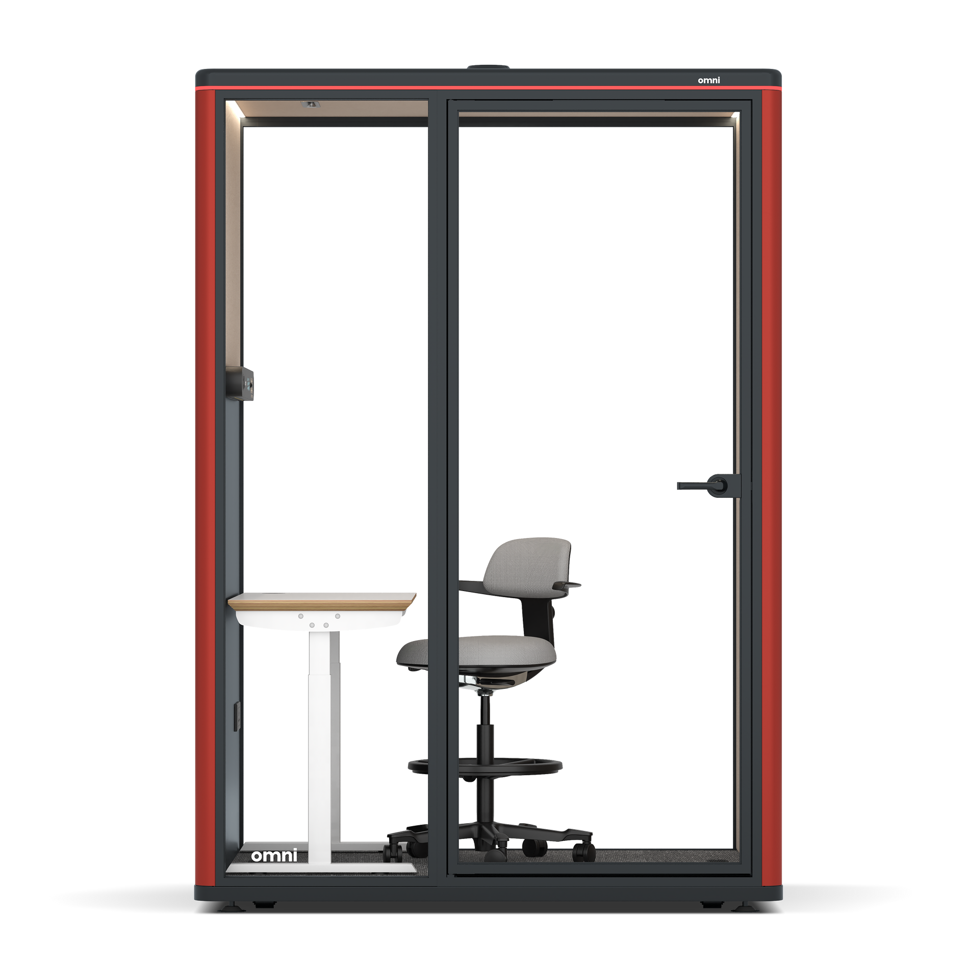 Omni TwoElectrical Adjustable Work Station + Stool / RAL Tomato Red / #a18e7e