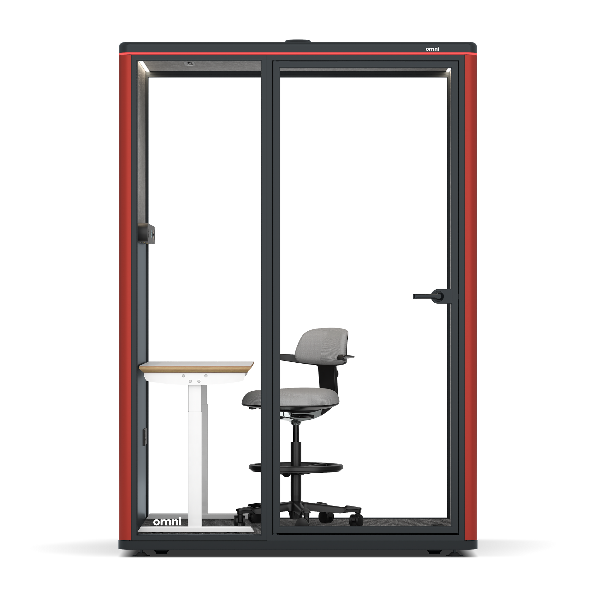 Omni TwoElectrical Adjustable Work Station + Stool / RAL Tomato Red / #a49f98