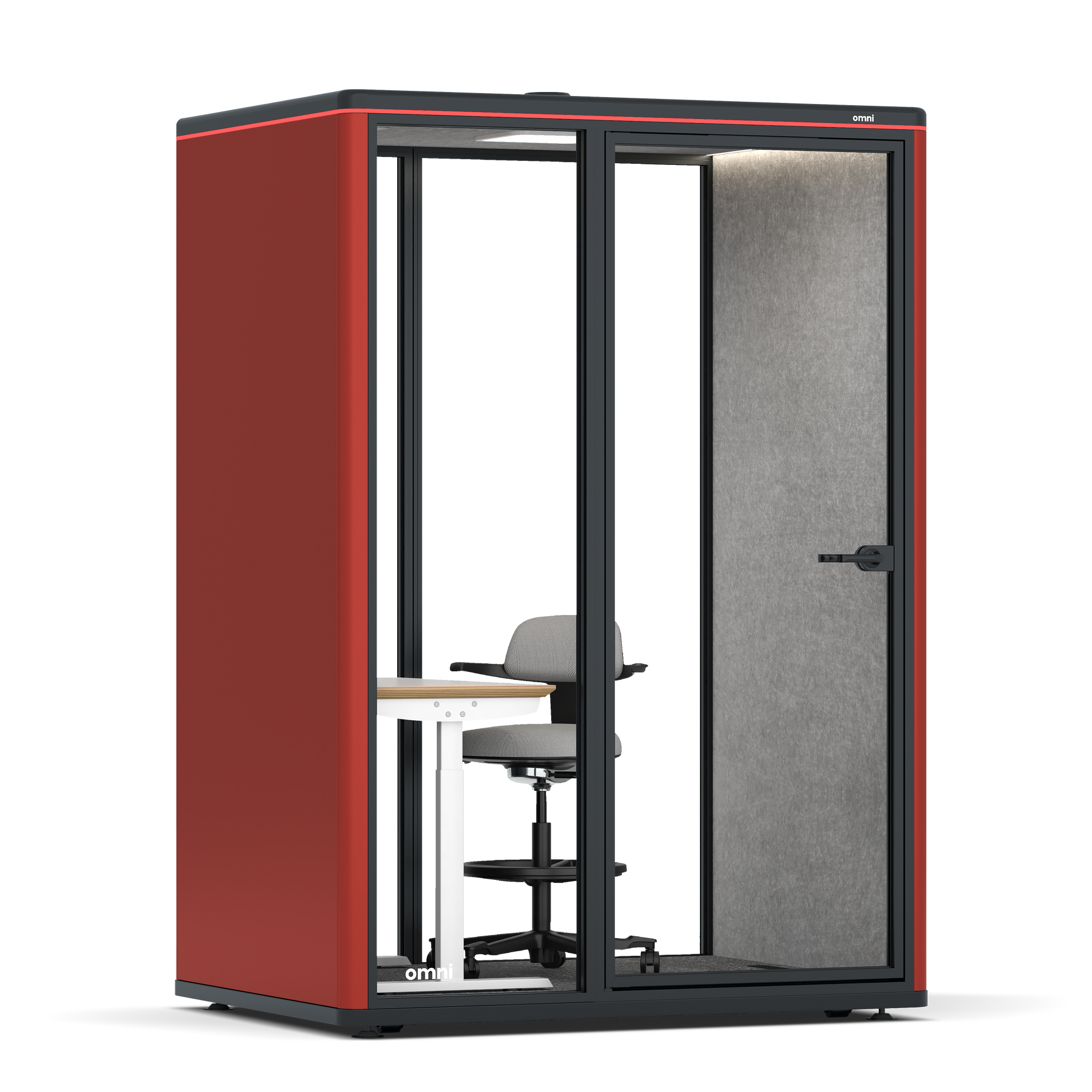 Omni TwoElectrical Adjustable Work Station + Stool / RAL Tomato Red / #a49f98