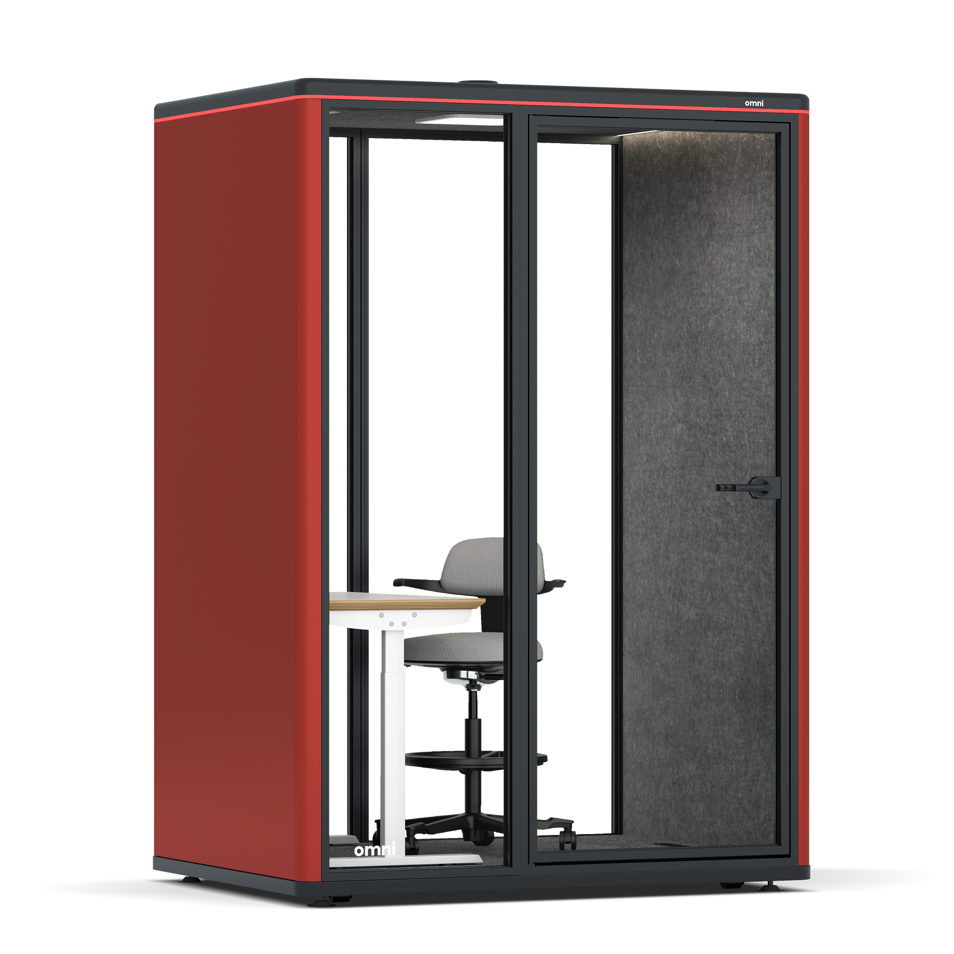 Omni TwoElectrical Adjustable Work Station + Stool / RAL Tomato Red / #615f5d