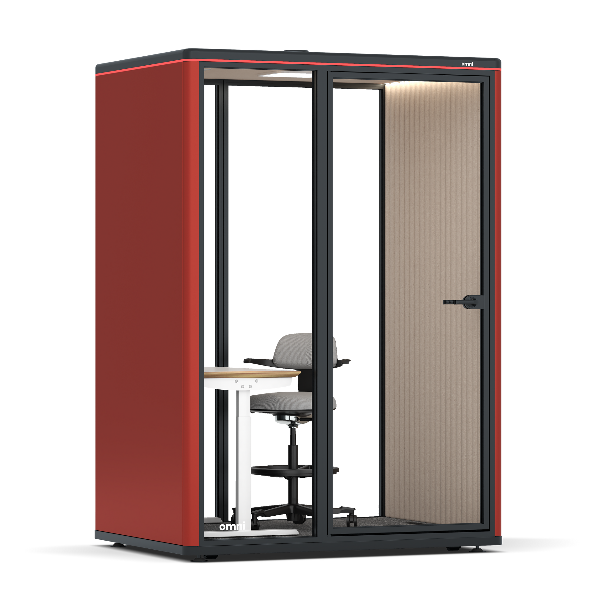 Omni TwoElectrical Adjustable Work Station + Stool / RAL Tomato Red / #a18e7e