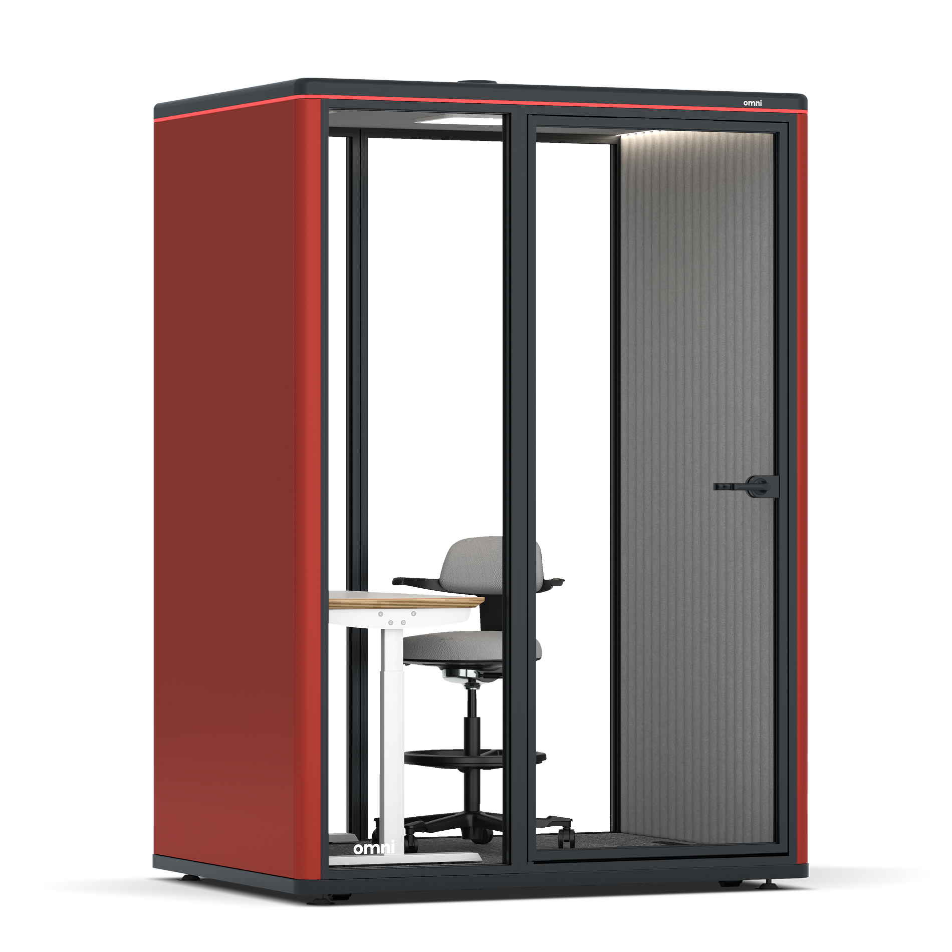 Omni TwoElectrical Adjustable Work Station + Stool / RAL Tomato Red / #6d6c69
