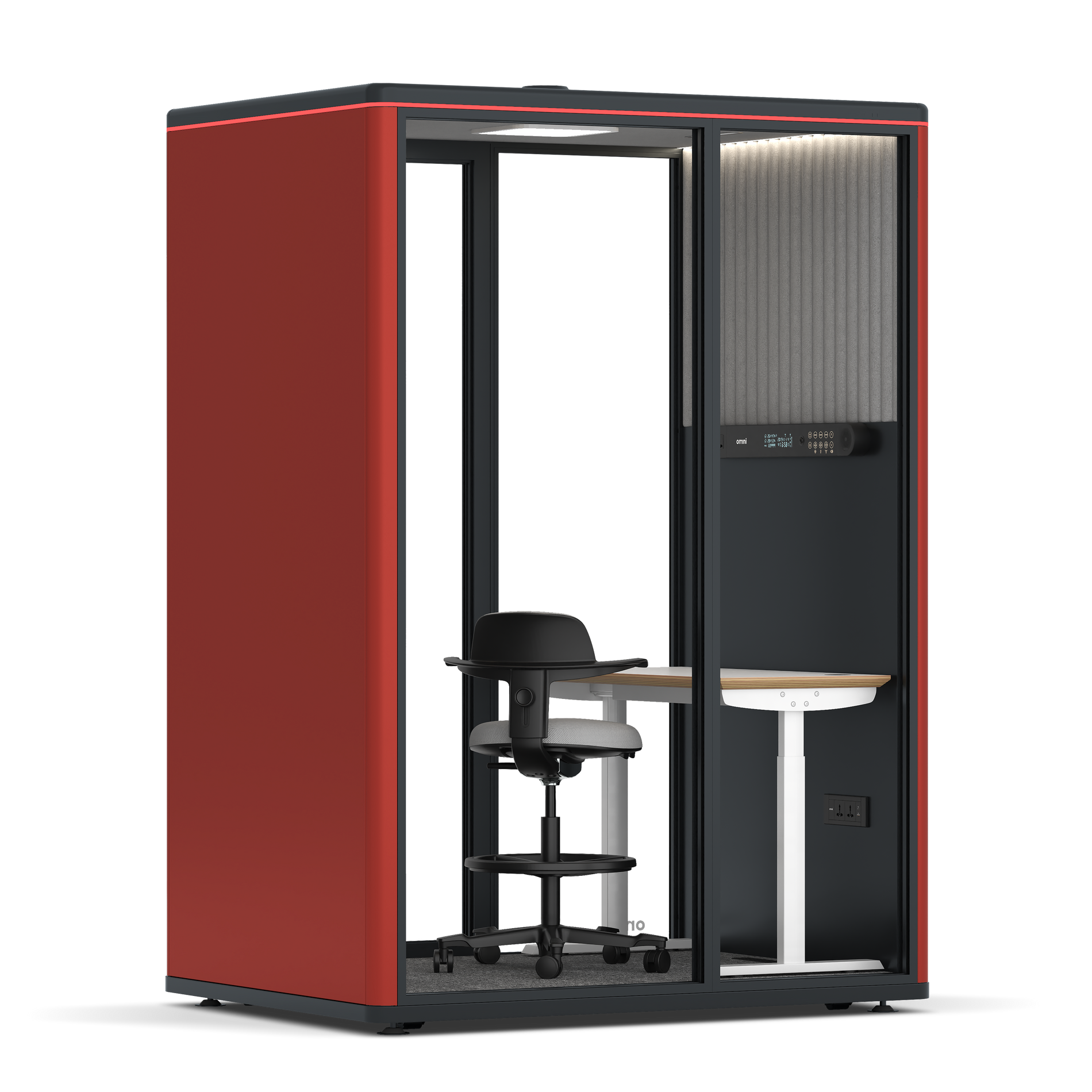 Omni TwoElectrical Adjustable Work Station + Stool / RAL Tomato Red / #6d6c69