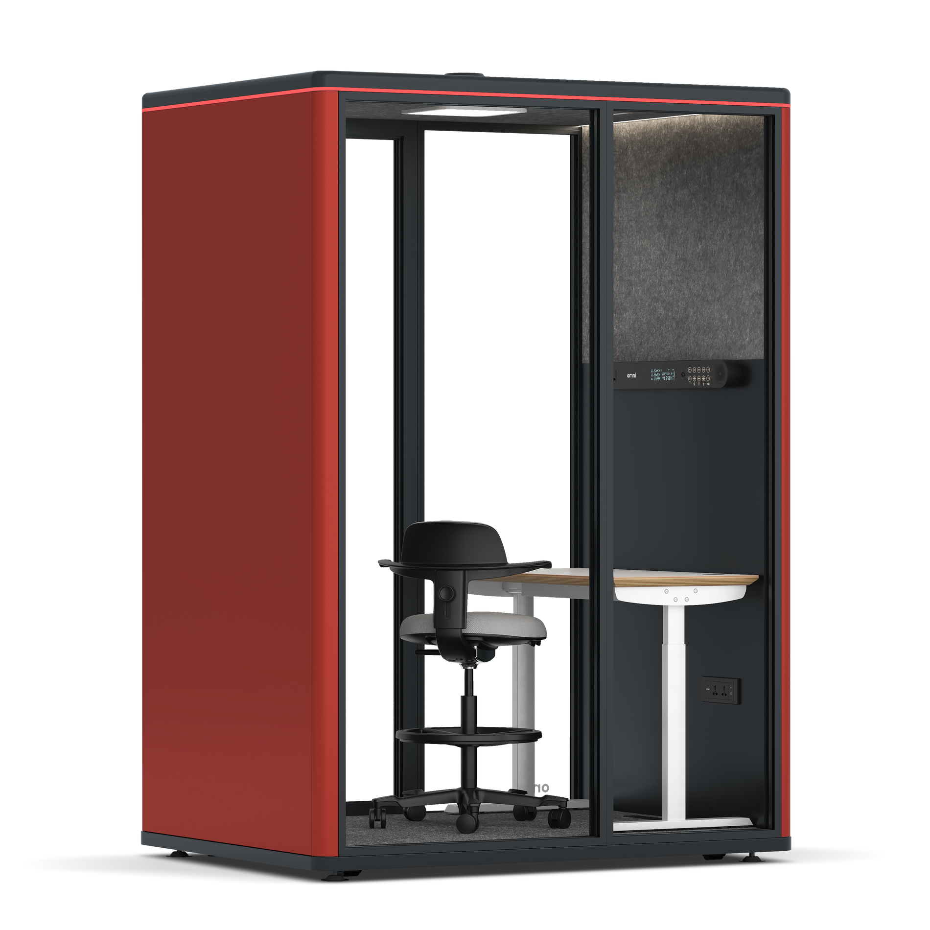 Omni TwoElectrical Adjustable Work Station + Stool / RAL Tomato Red / #615f5d