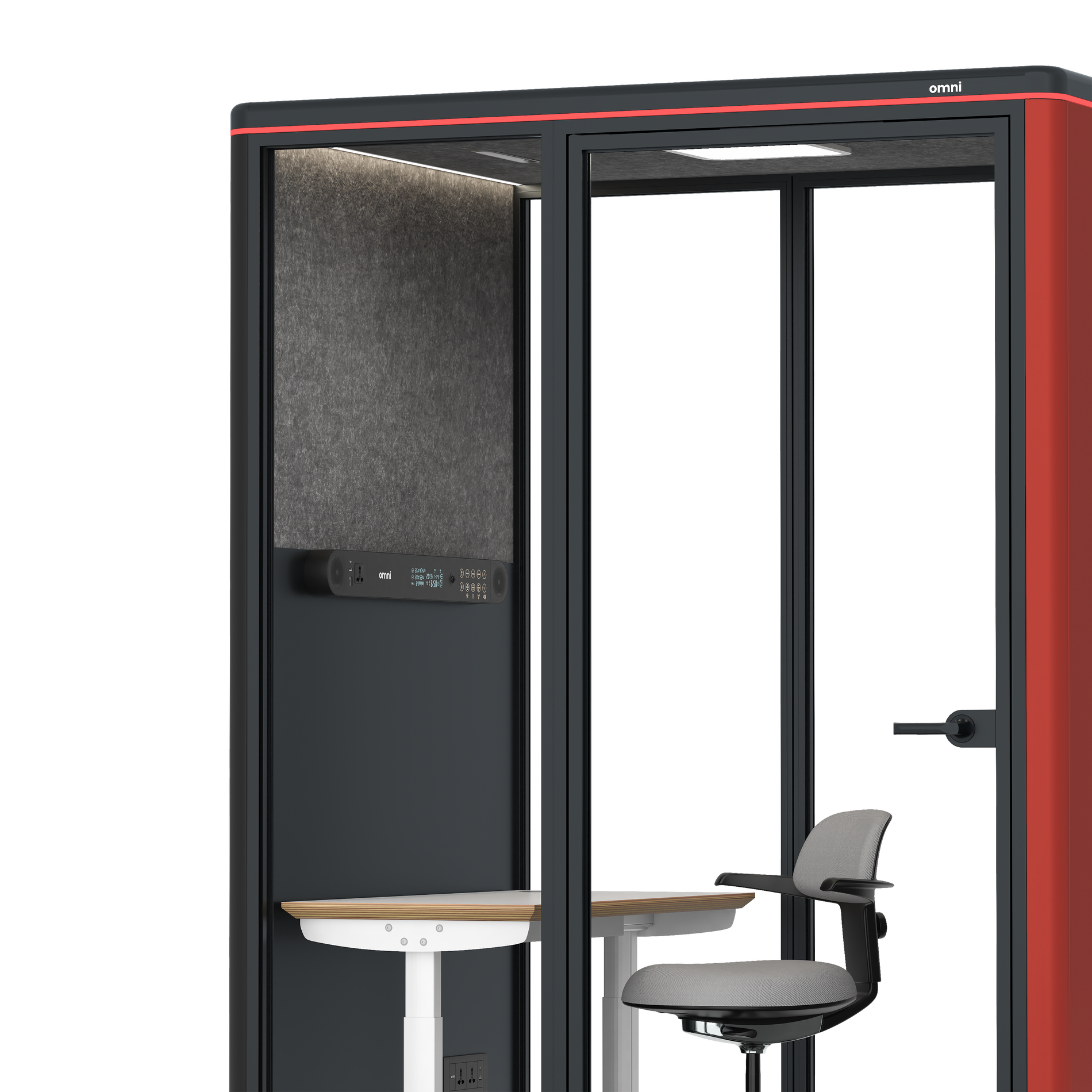 Omni TwoElectrical Adjustable Work Station + Stool / RAL Tomato Red / #615f5d