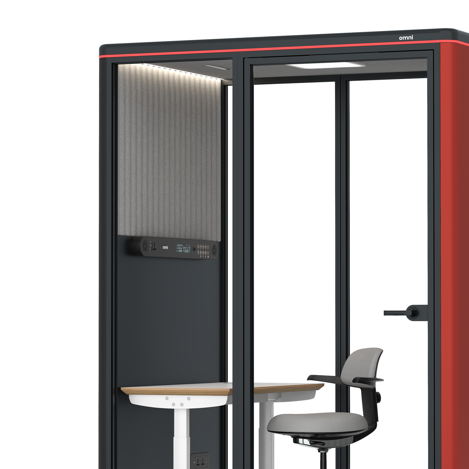 Omni TwoElectrical Adjustable Work Station + Stool / RAL Tomato Red / #6d6c69