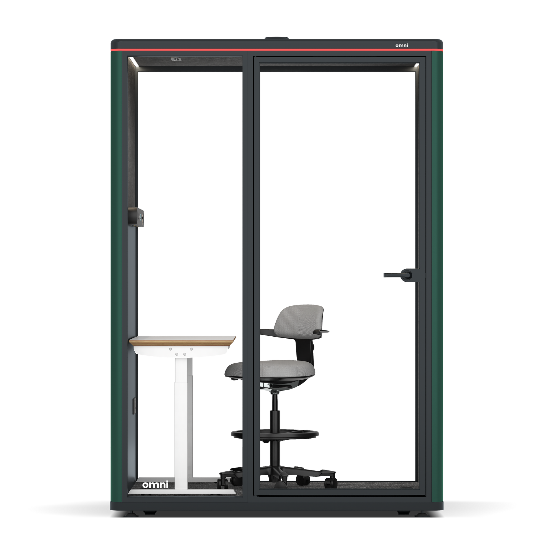 Omni TwoElectrical Adjustable Work Station + Stool / RAL Moss Green / Dark Grey Pet Board