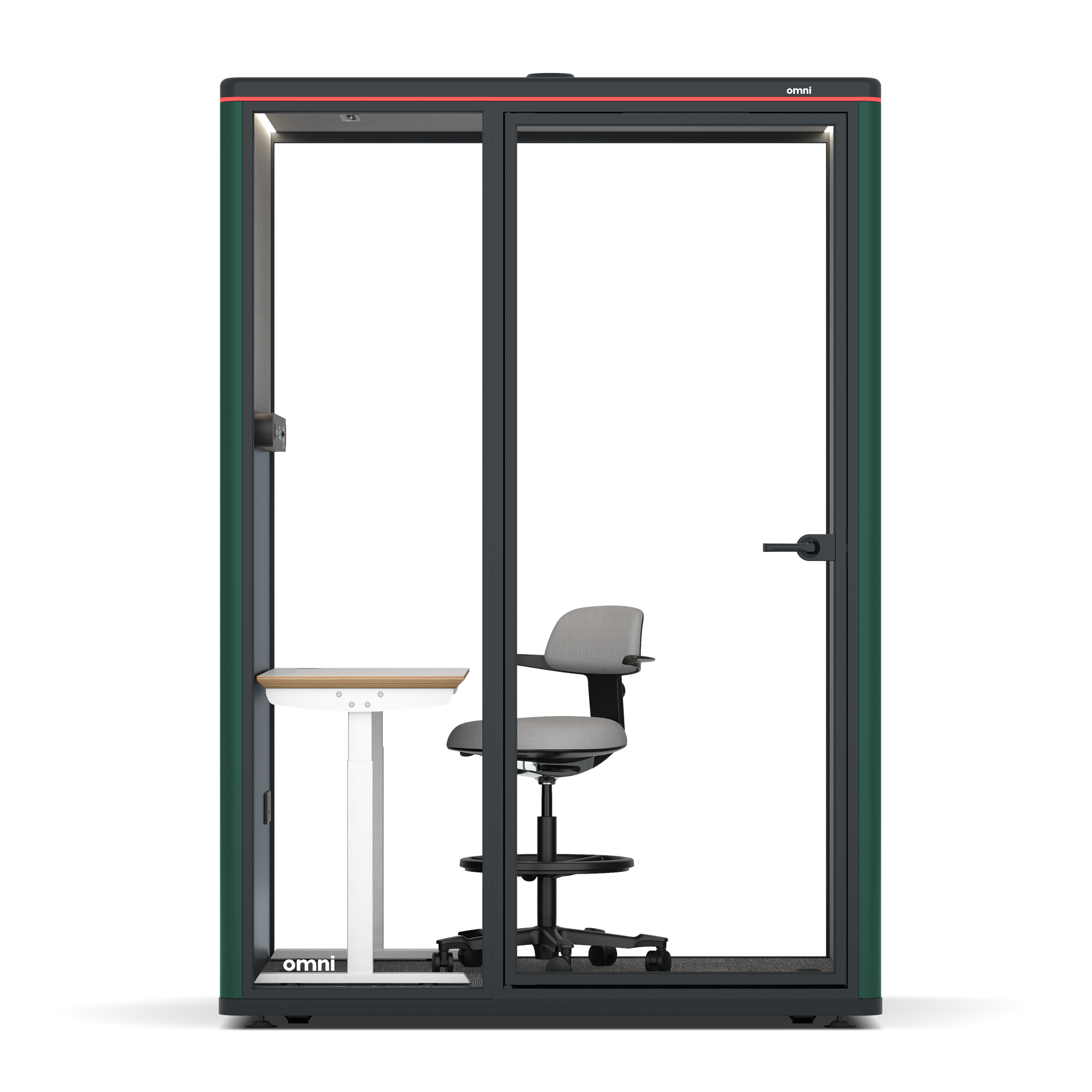 Omni TwoElectrical Adjustable Work Station + Stool / RAL Moss Green / #6d6c69