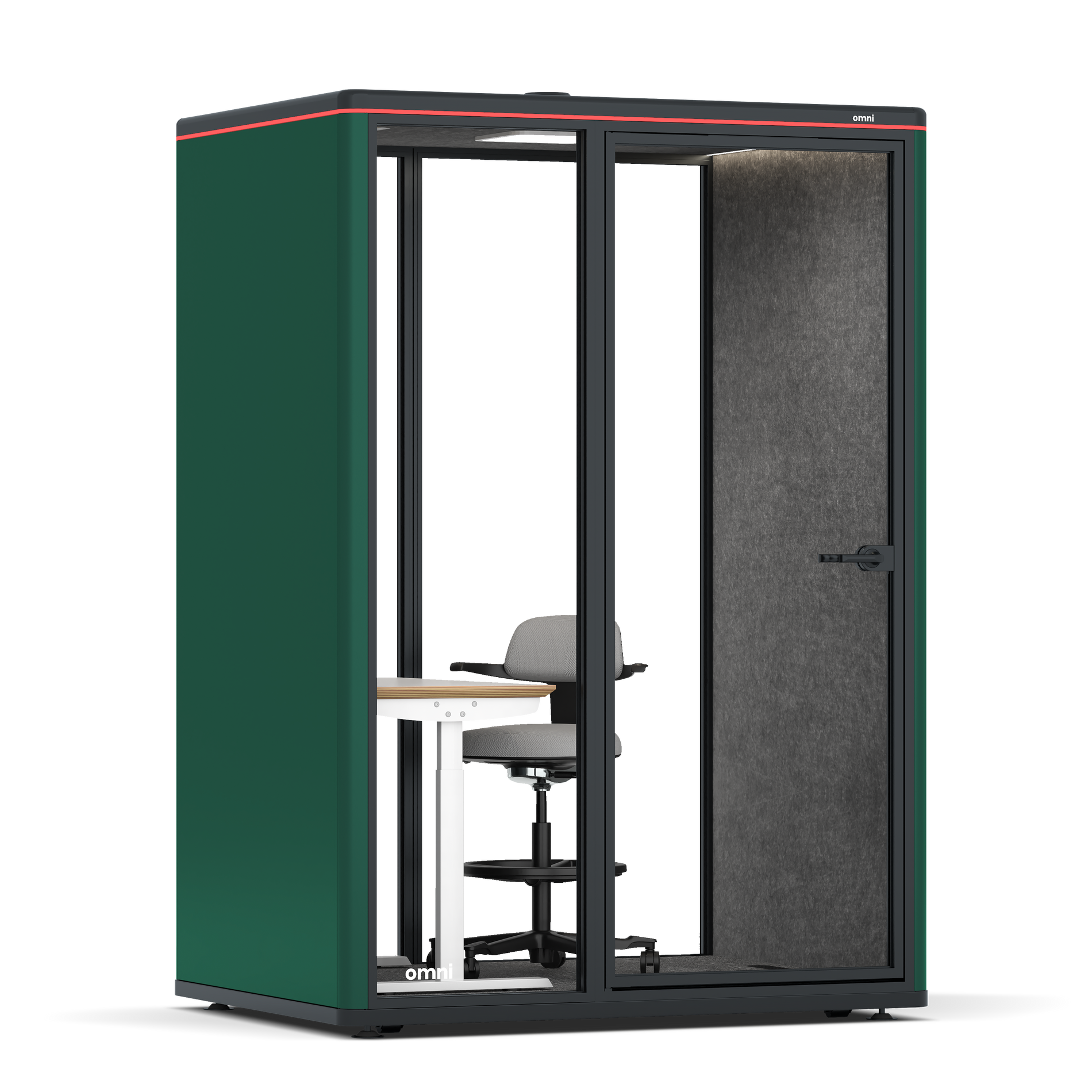 Omni TwoElectrical Adjustable Work Station + Stool / RAL Moss Green / Dark Grey Pet Board