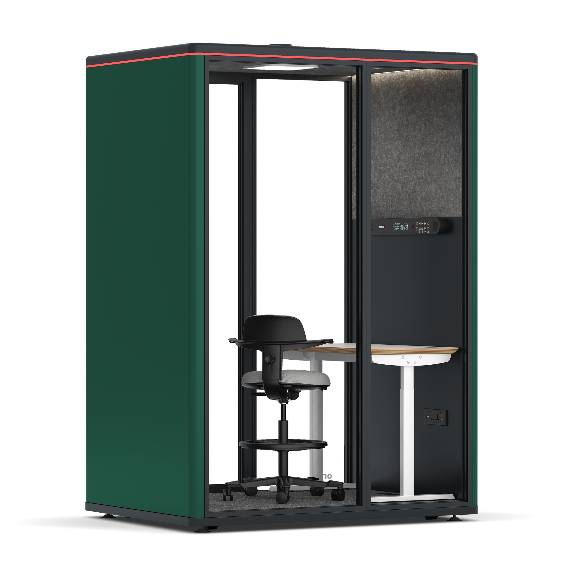 Omni TwoElectrical Adjustable Work Station + Stool / RAL Moss Green / Dark Grey Pet Board
