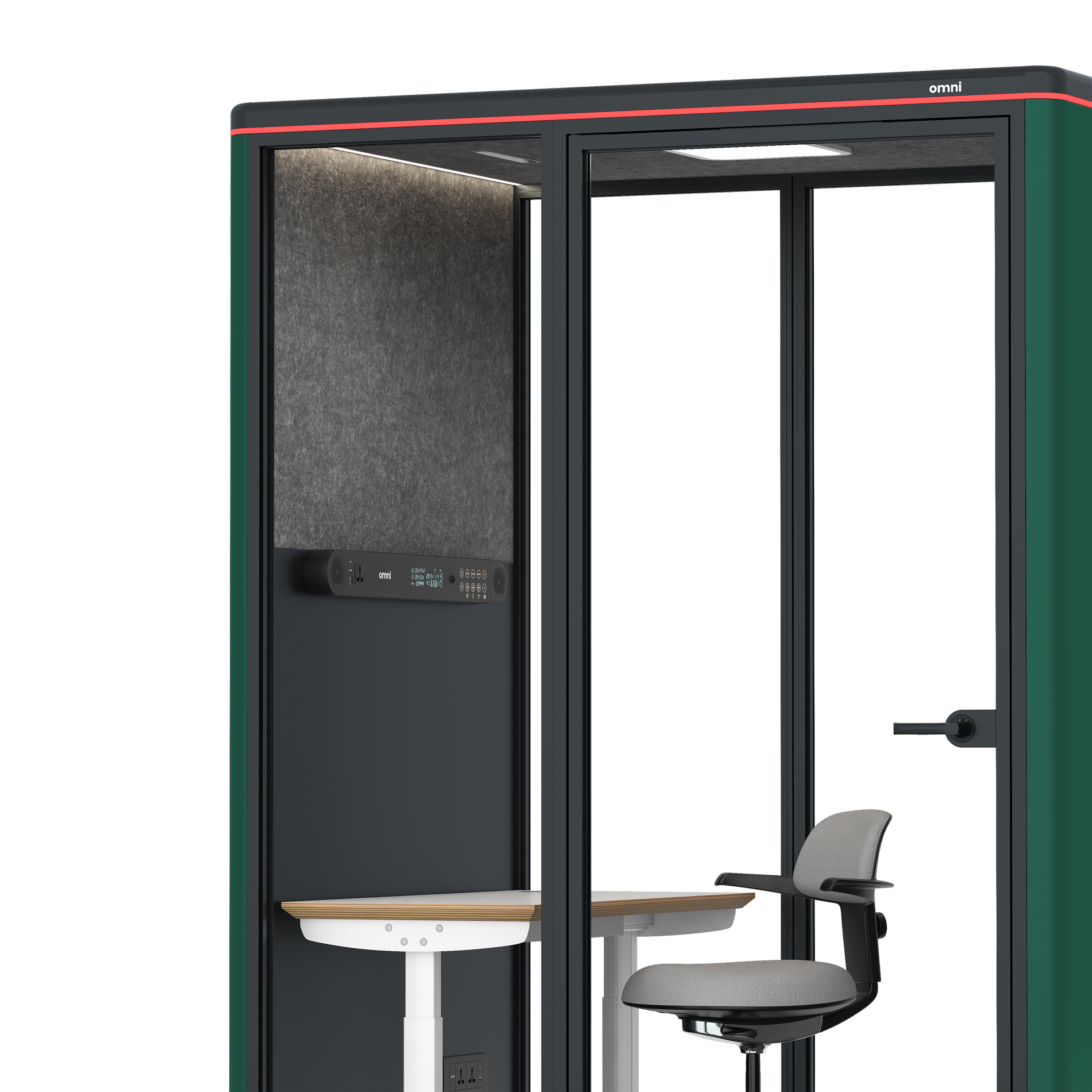 Omni TwoElectrical Adjustable Work Station + Stool / RAL Moss Green / Dark Grey Pet Board