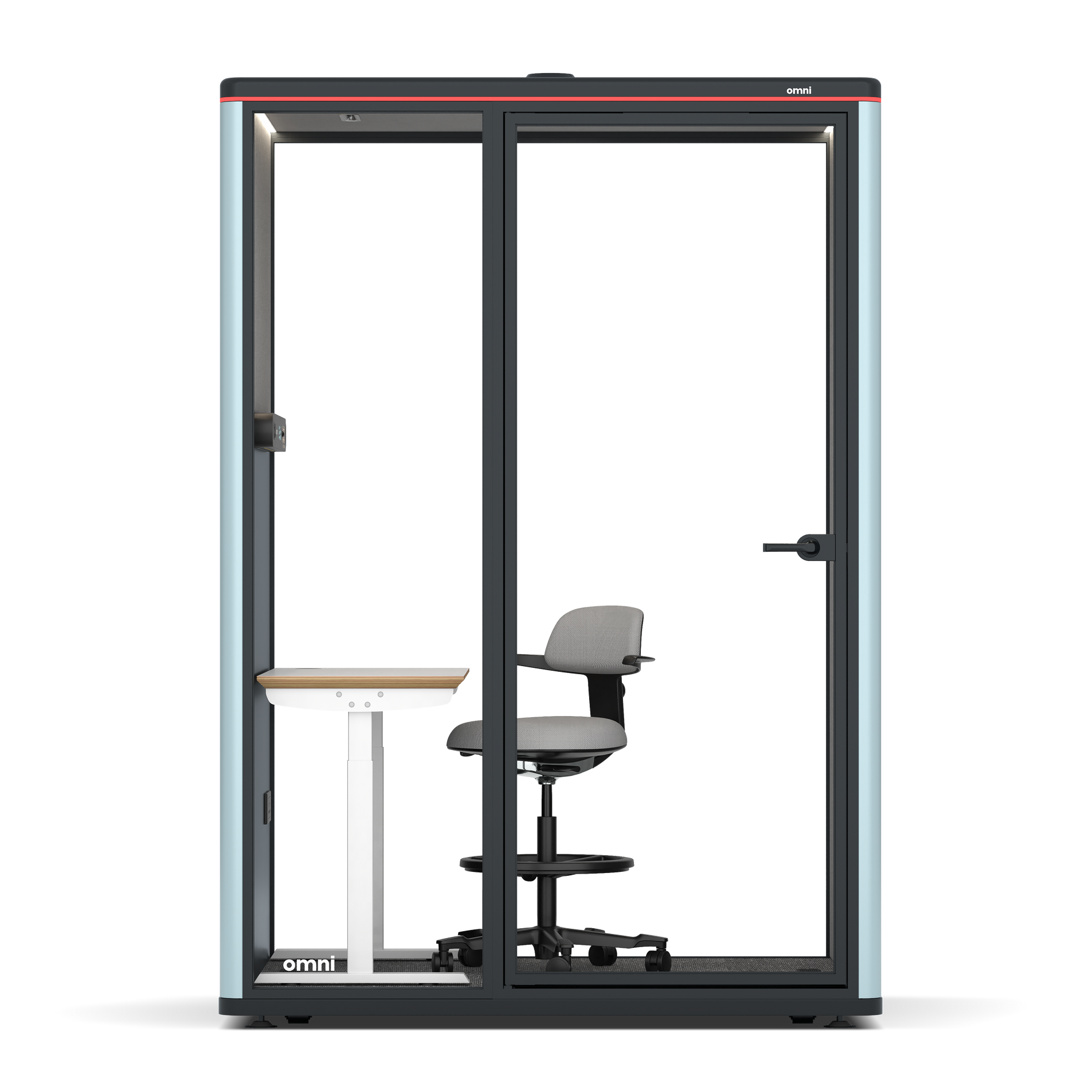 Omni TwoElectrical Adjustable Work Station + Stool / RAL Grey Blue / #6d6c69