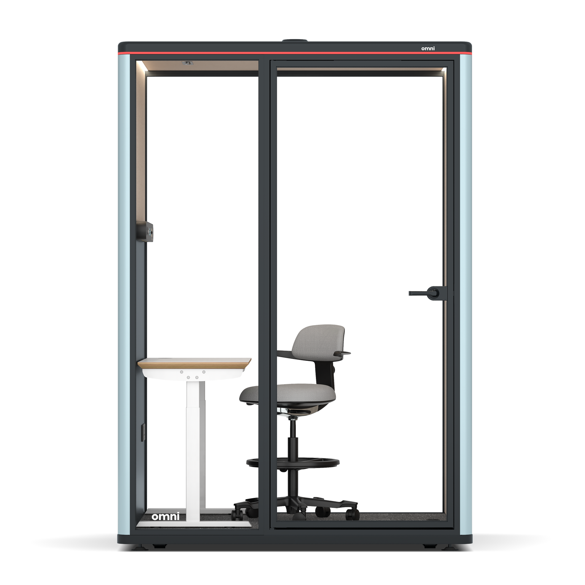 Omni TwoElectrical Adjustable Work Station + Stool / RAL Grey Blue / #a18e7e