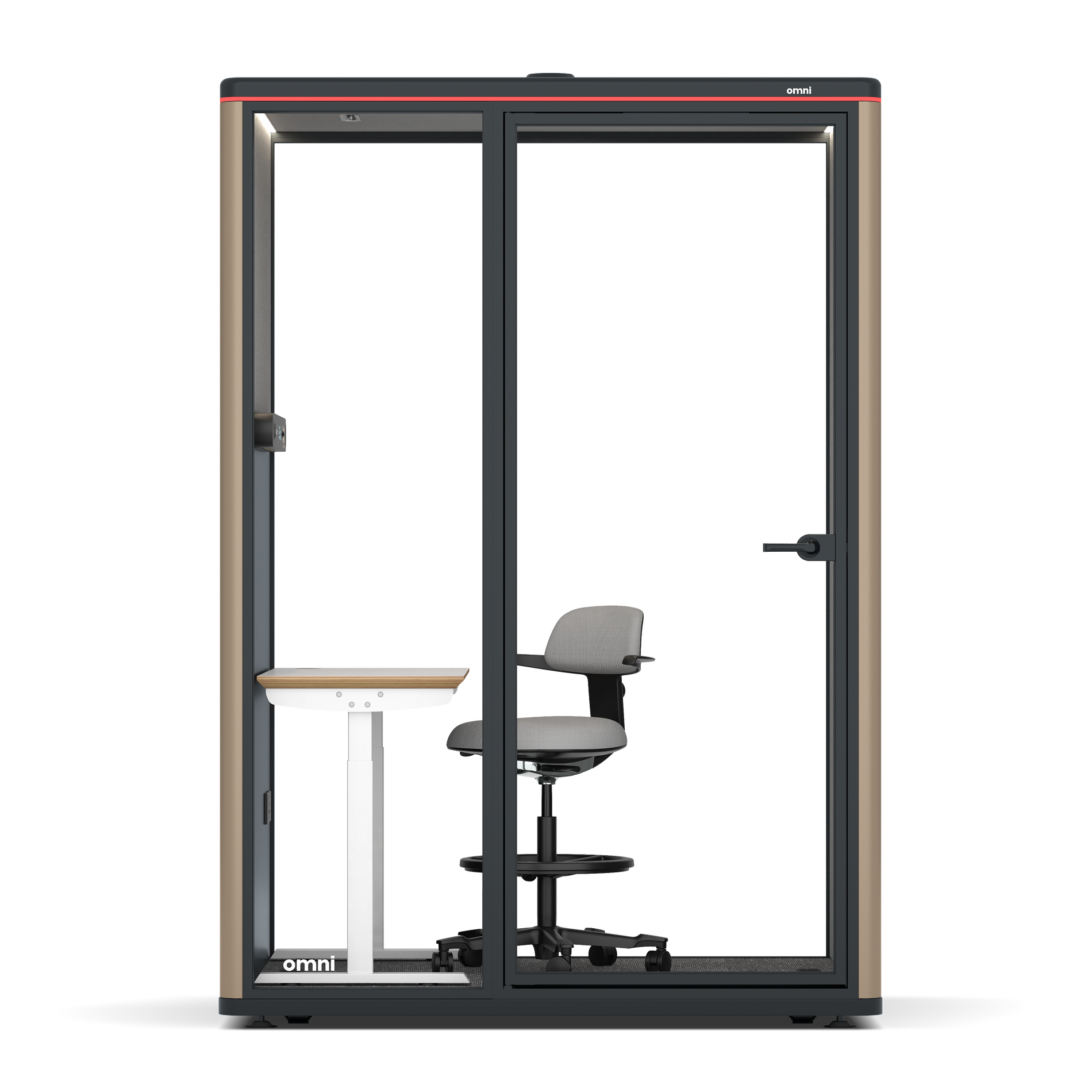 Omni TwoElectrical Adjustable Work Station + Stool / RAL Grey Beige / #6d6c69
