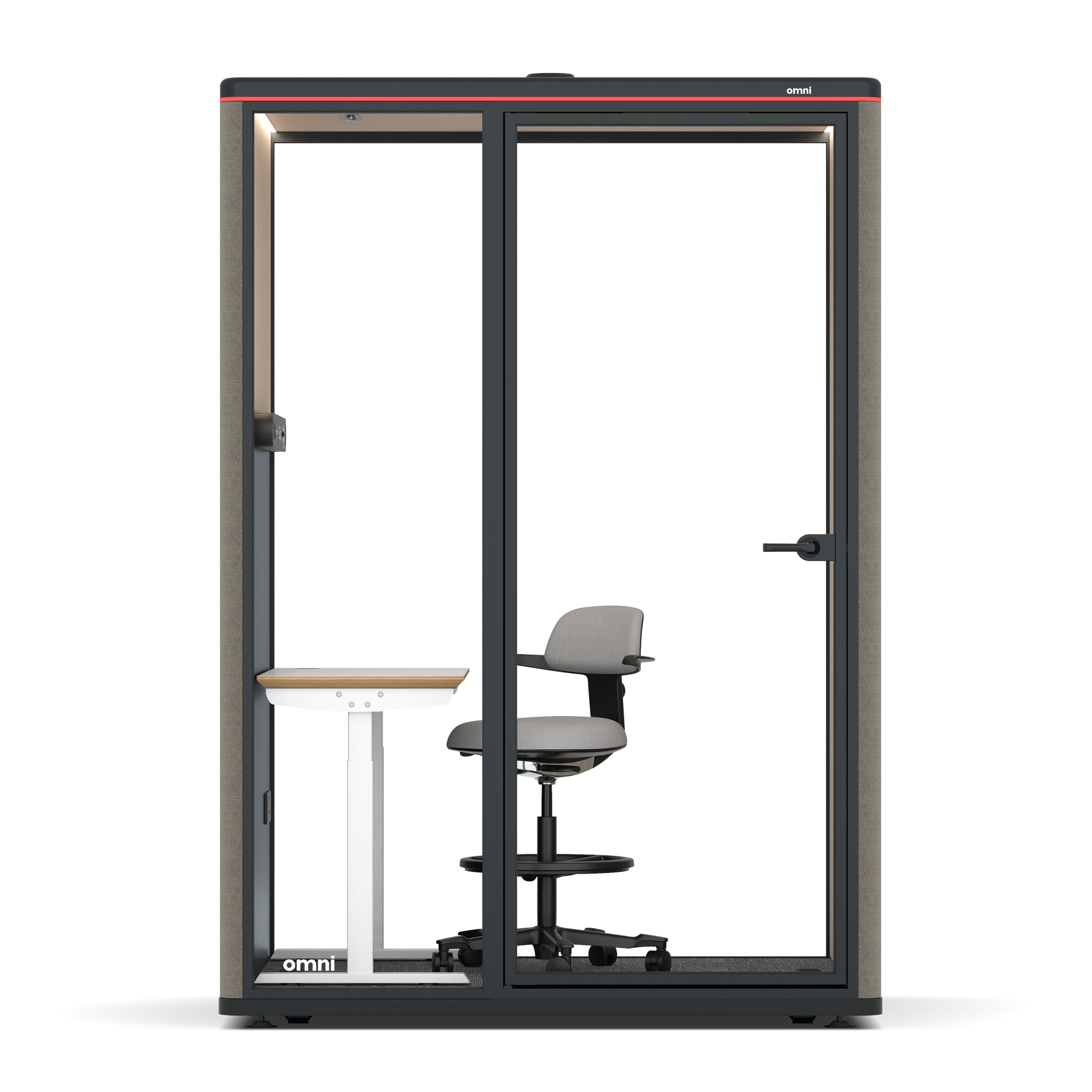 Omni TwoElectrical Adjustable Work Station + Stool / Gabriel Medley Ocean Pebble / #a18e7e