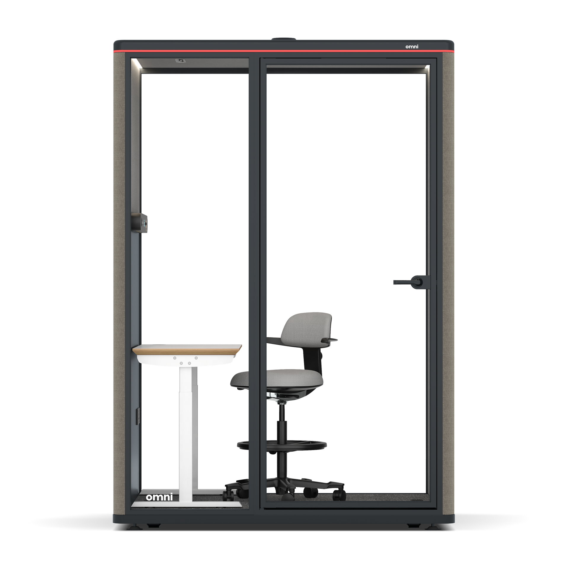 Omni TwoElectrical Adjustable Work Station + Stool / Gabriel Medley Ocean Pebble / #6d6c69