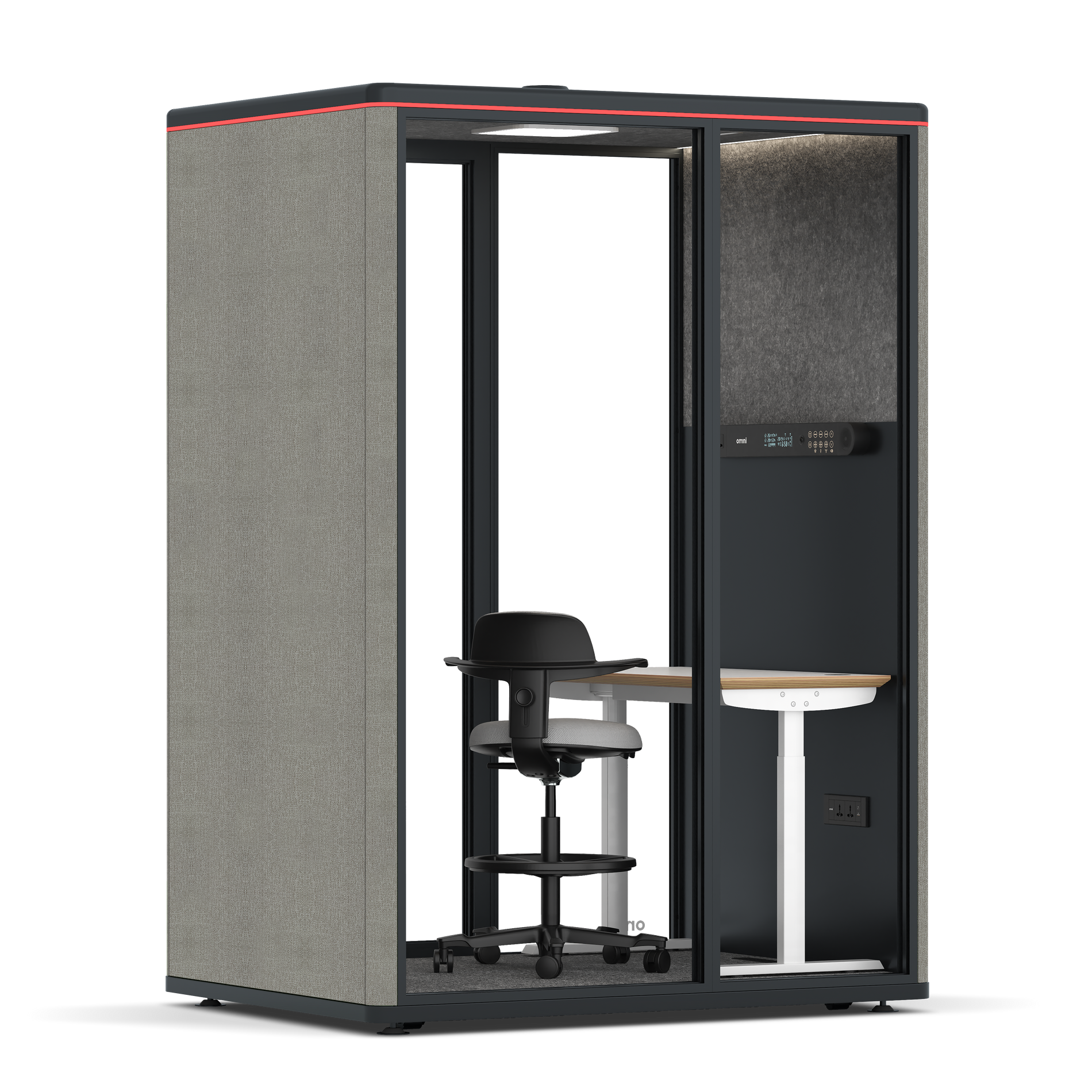 Omni TwoElectrical Adjustable Work Station + Stool / Gabriel Medley Ocean Pebble / #615f5d