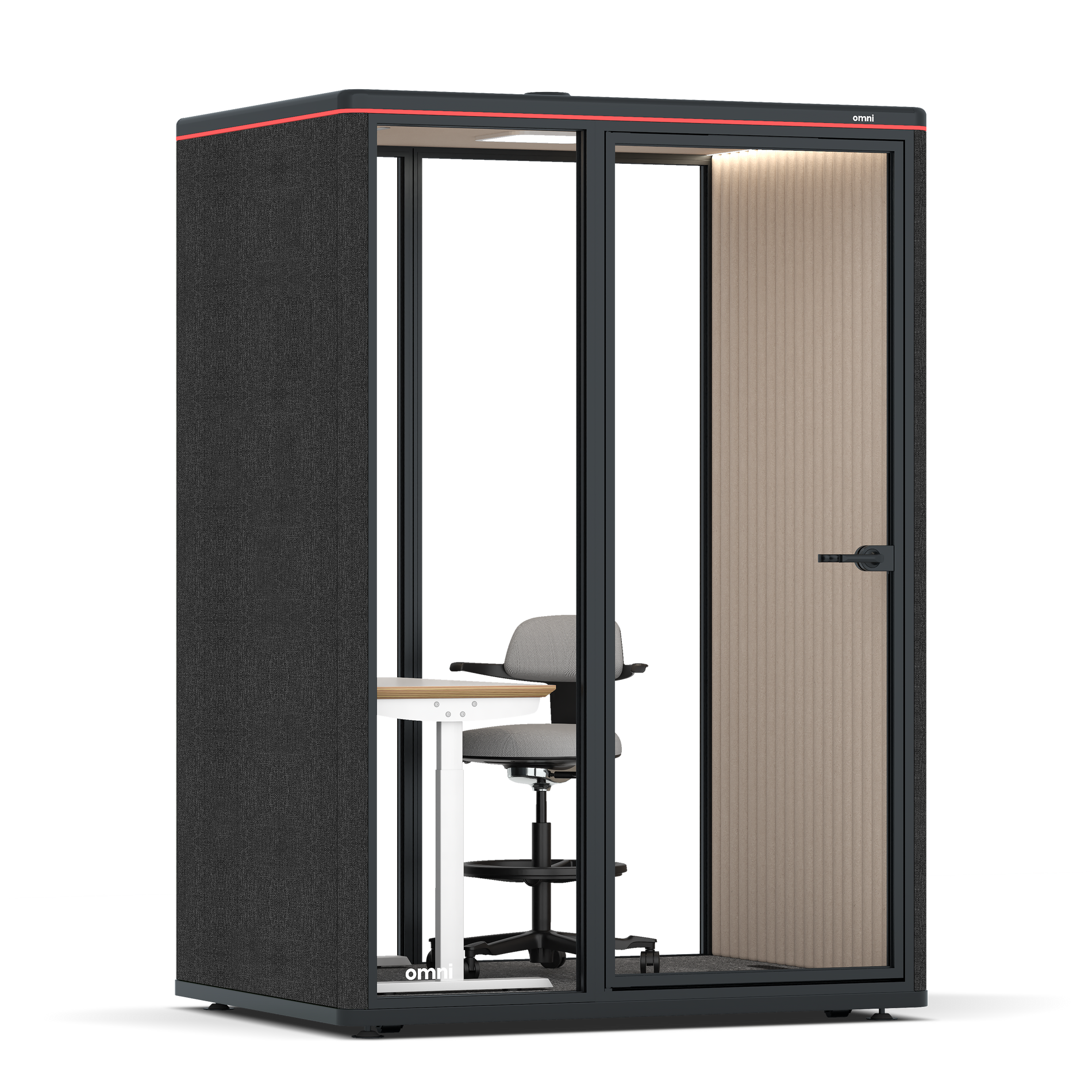 Omni TwoElectrical Adjustable Work Station + Stool / Gabriel Medley Black / #a18e7e