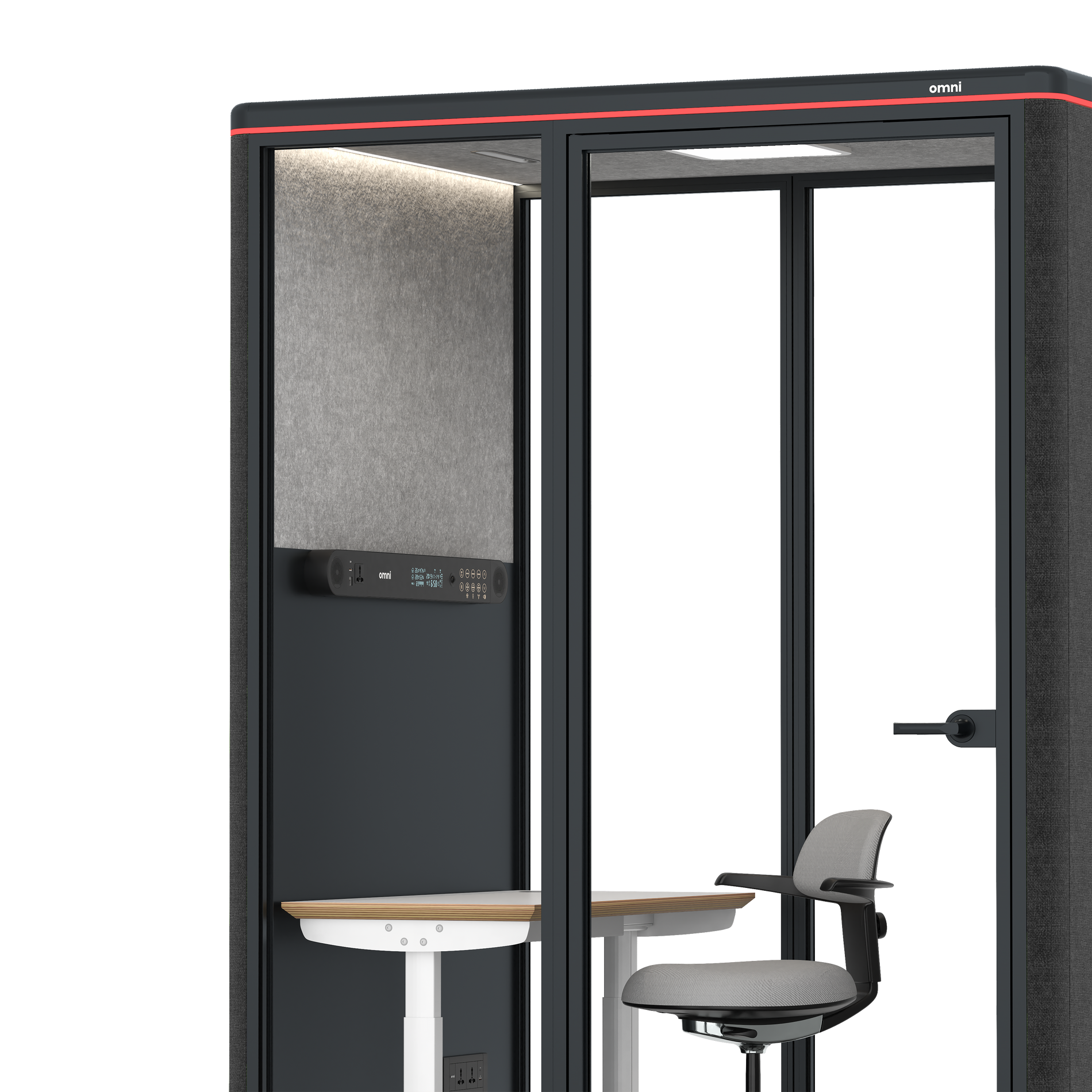 Omni TwoElectrical Adjustable Work Station + Stool / Gabriel Medley Black / #a49f98