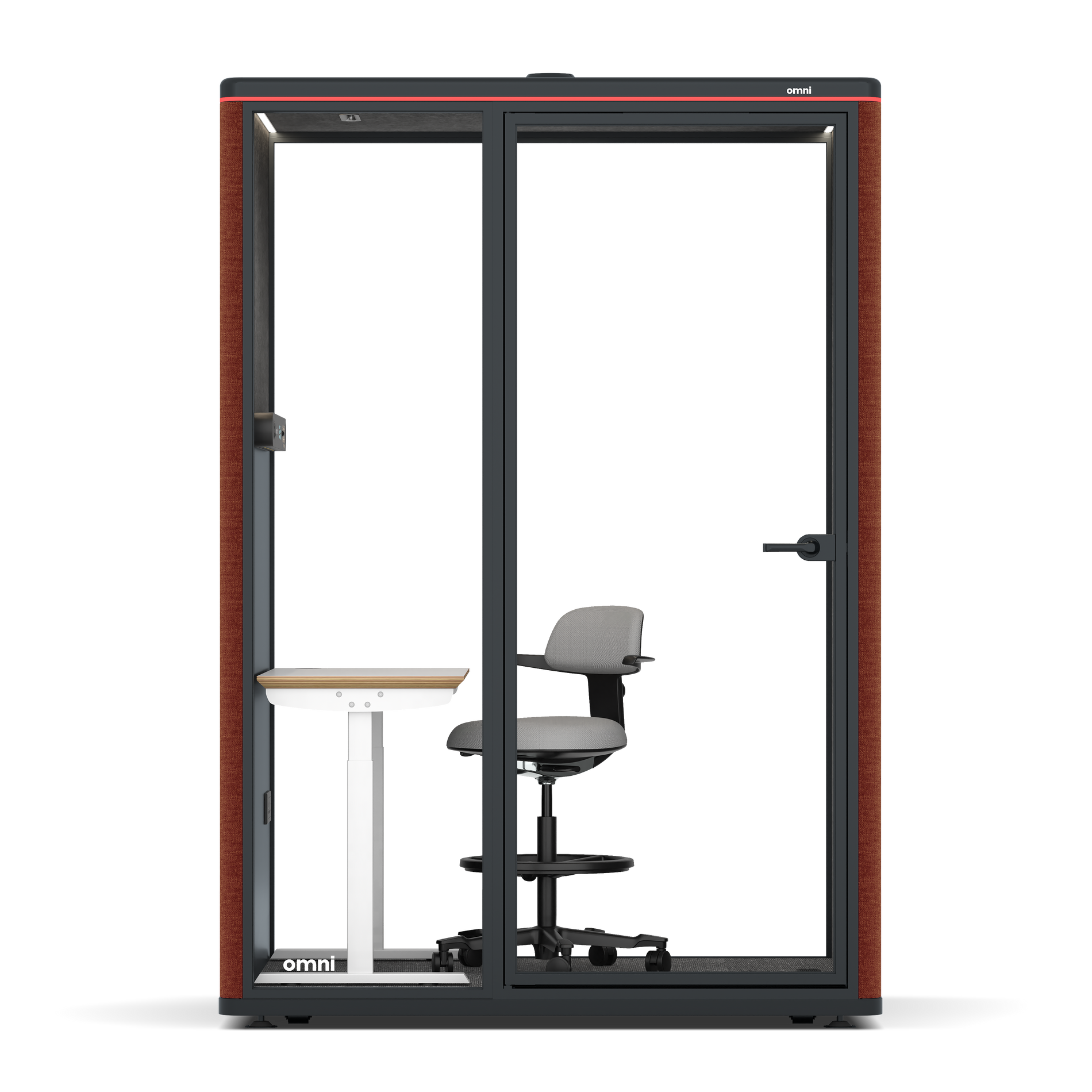 Omni TwoElectrical Adjustable Work Station + Stool / Gabriel Medley Deep Rouge / #615f5d