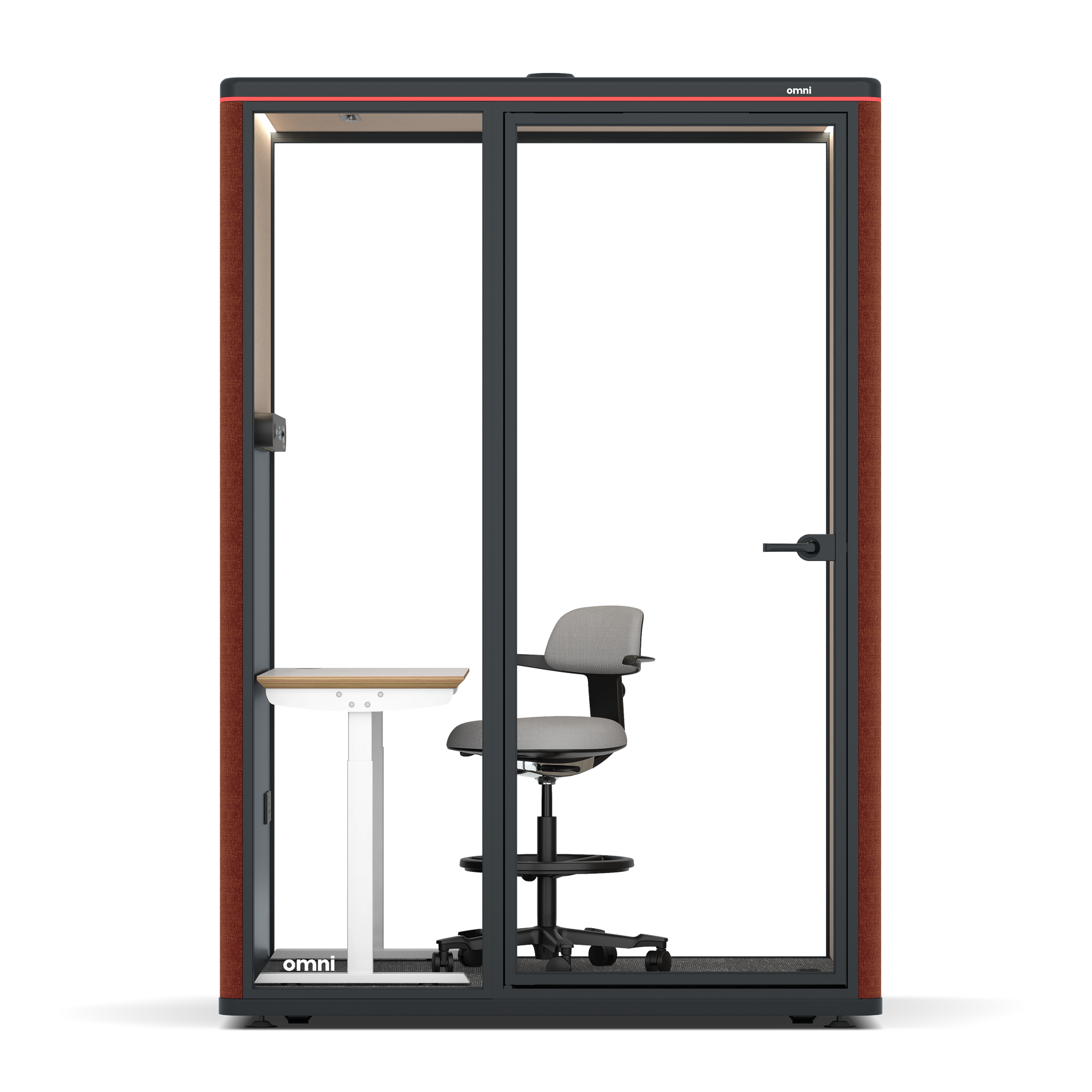 Omni TwoElectrical Adjustable Work Station + Stool / Gabriel Medley Deep Rouge / #a18e7e