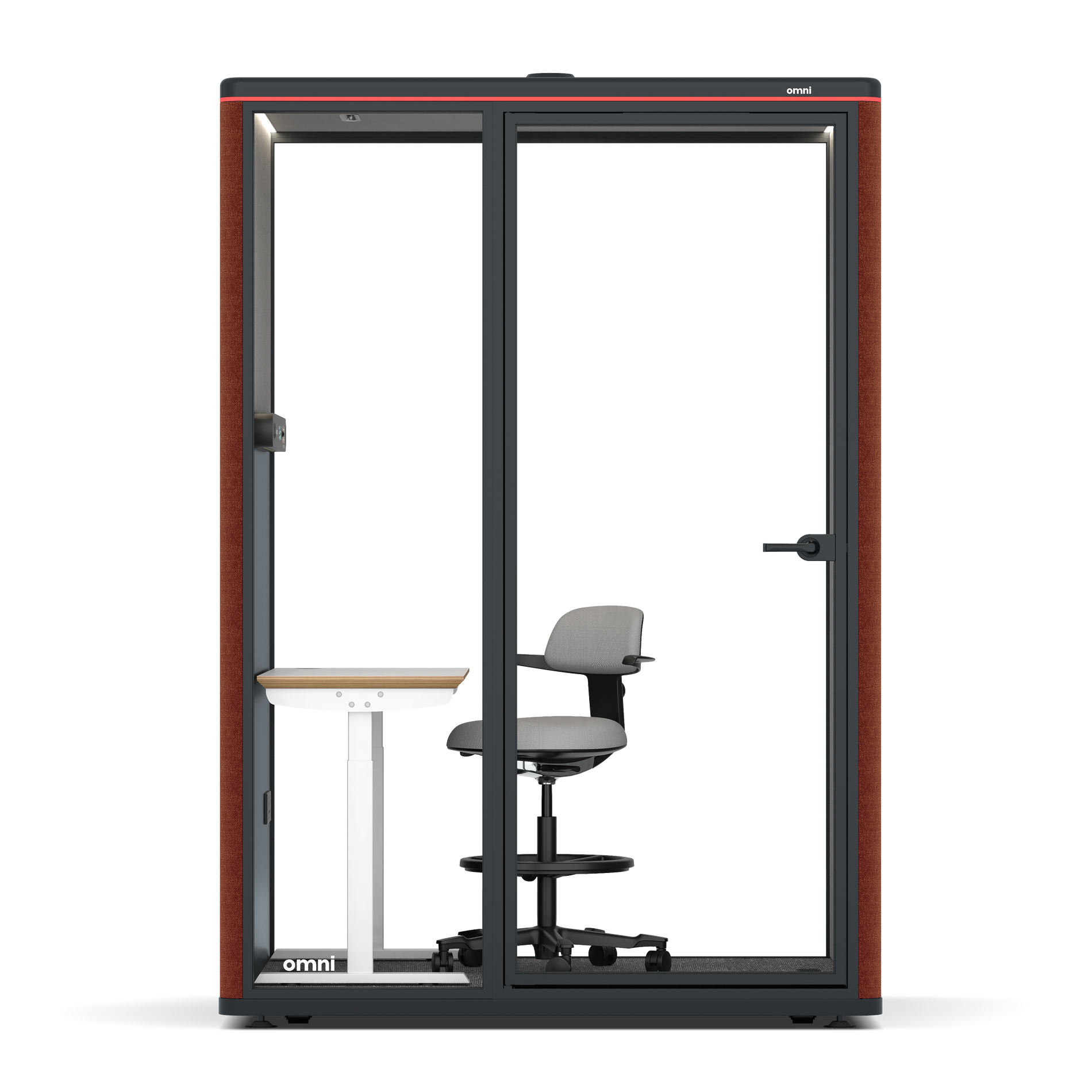 Omni TwoElectrical Adjustable Work Station + Stool / Gabriel Medley Deep Rouge / #6d6c69
