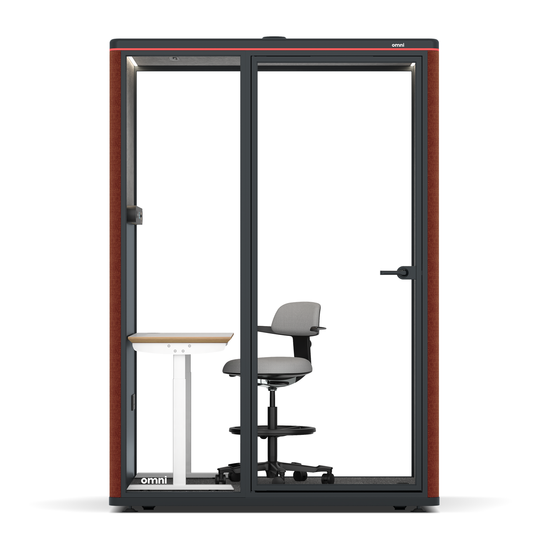 Omni TwoElectrical Adjustable Work Station + Stool / Gabriel Medley Deep Rouge / #a49f98