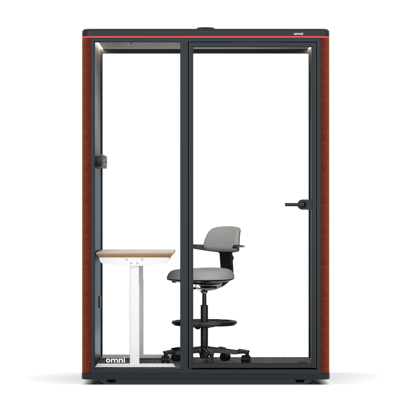 Omni TwoElectrical Adjustable Work Station + Stool / Gabriel Medley Deep Rouge / #a49f98