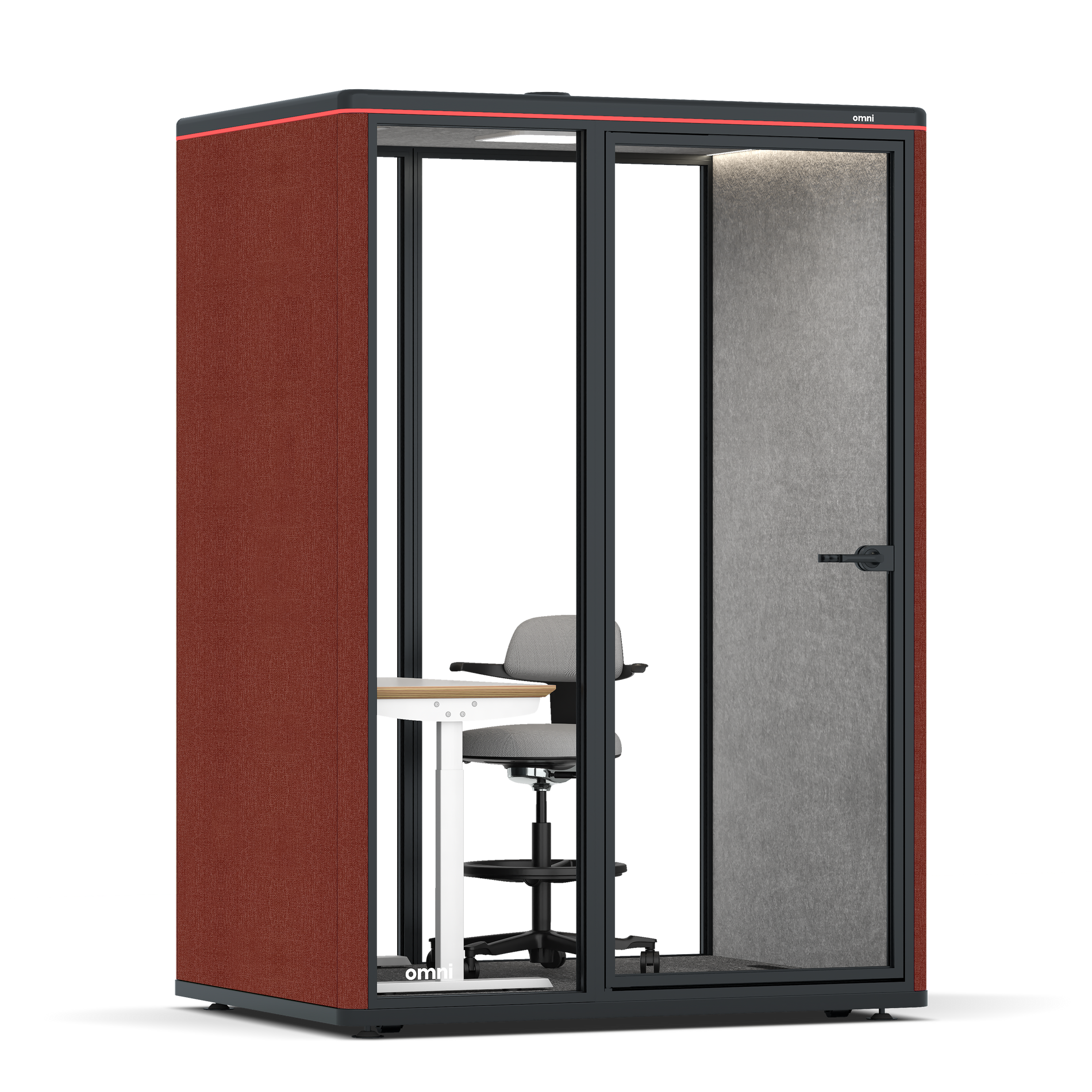 Omni TwoElectrical Adjustable Work Station + Stool / Gabriel Medley Deep Rouge / #a49f98