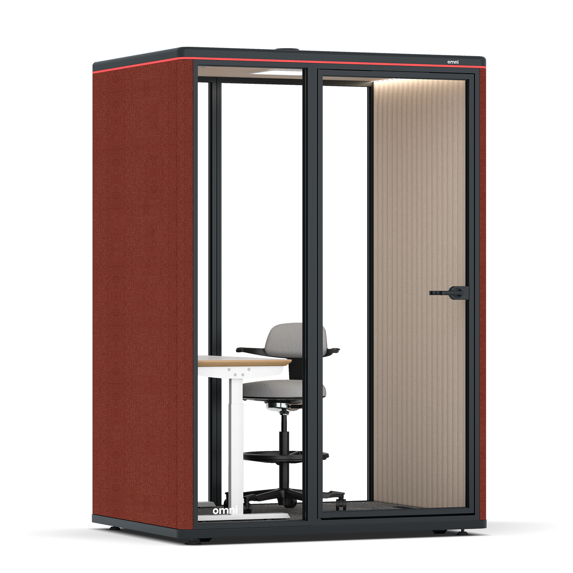 Omni TwoElectrical Adjustable Work Station + Stool / Gabriel Medley Deep Rouge / #a18e7e