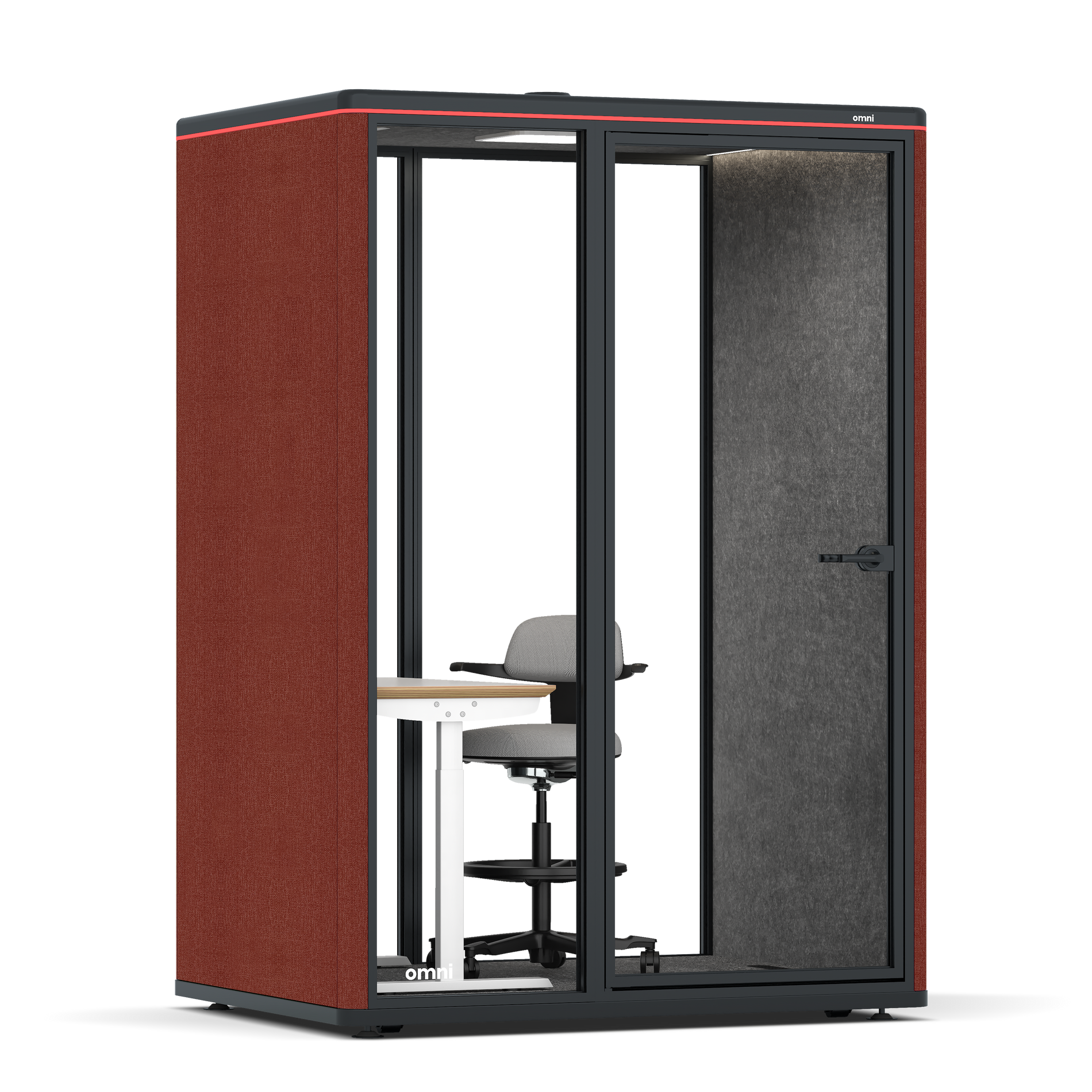 Omni TwoElectrical Adjustable Work Station + Stool / Gabriel Medley Deep Rouge / #615f5d