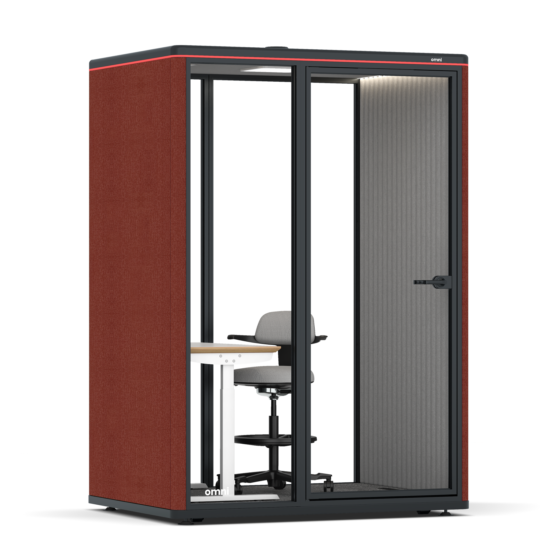 Omni TwoElectrical Adjustable Work Station + Stool / Gabriel Medley Deep Rouge / #6d6c69
