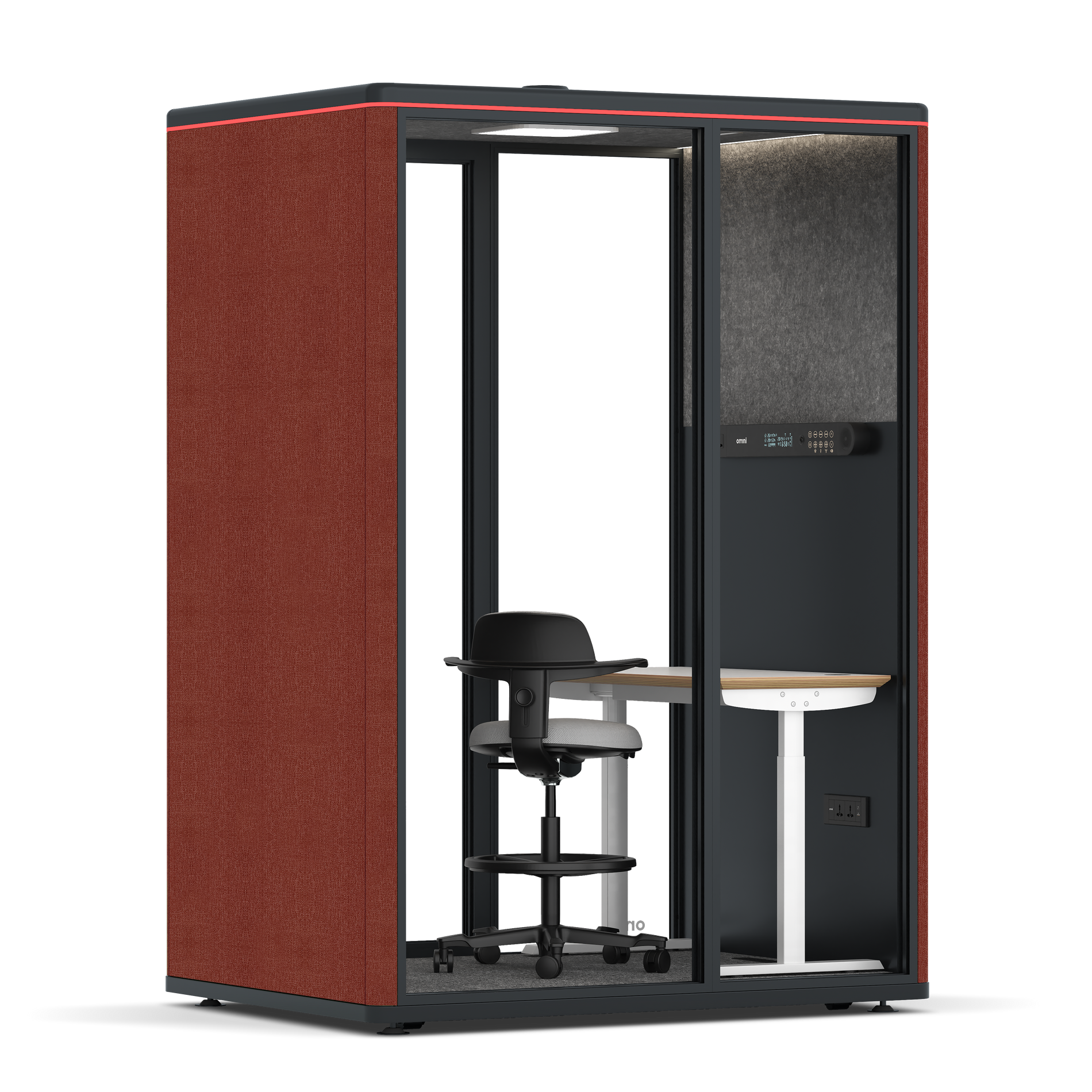 Omni TwoElectrical Adjustable Work Station + Stool / Gabriel Medley Deep Rouge / #615f5d