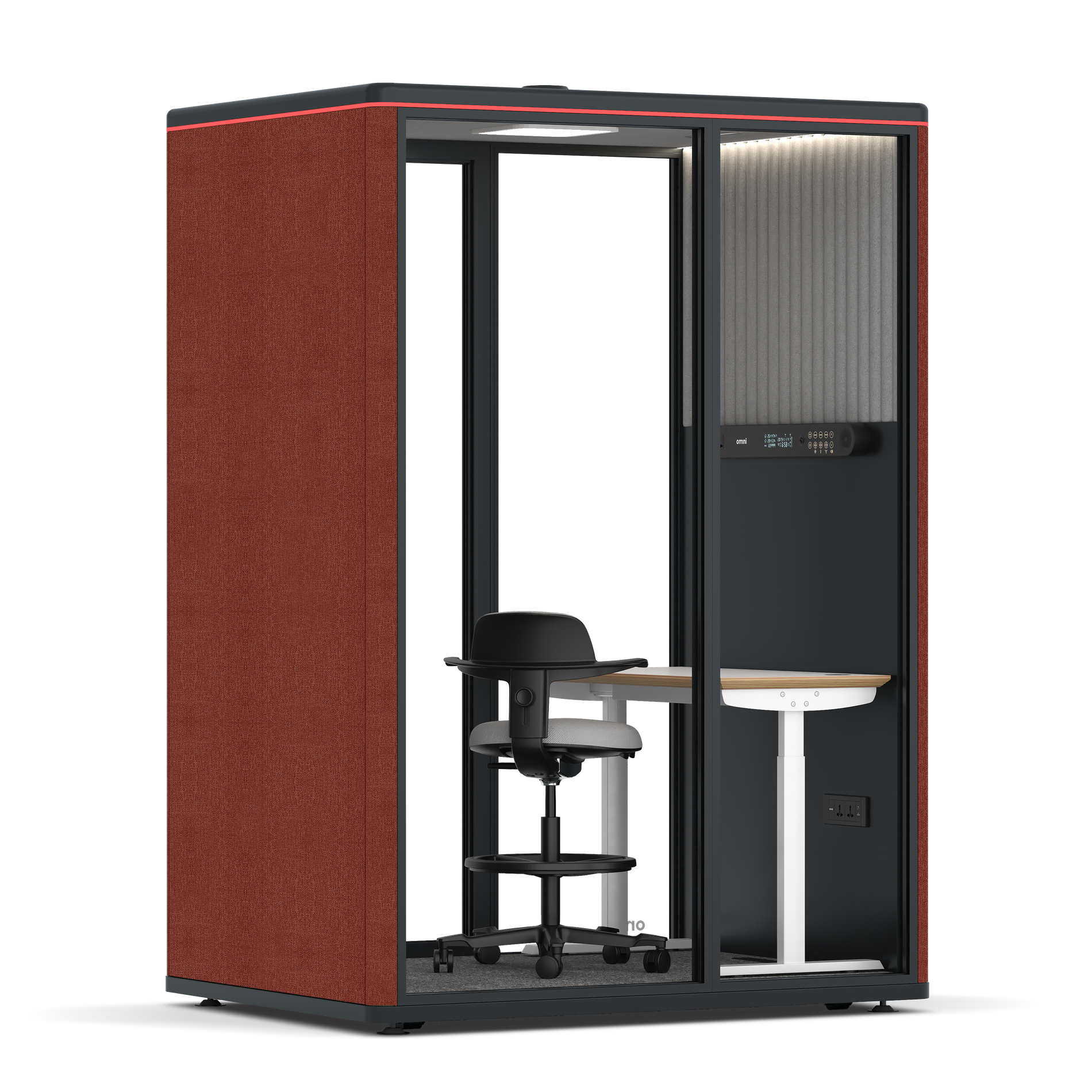 Omni TwoElectrical Adjustable Work Station + Stool / Gabriel Medley Deep Rouge / #6d6c69