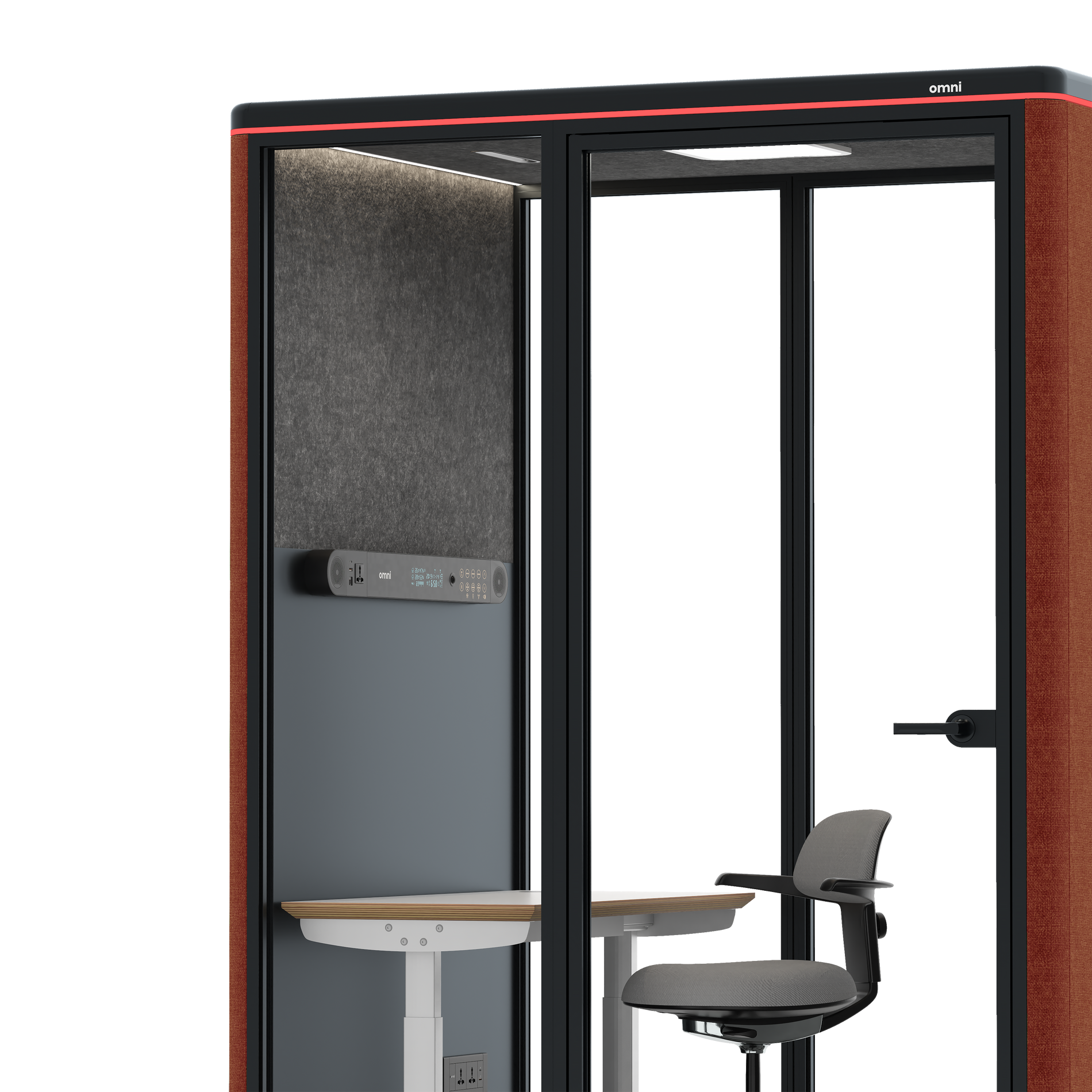 Omni TwoElectrical Adjustable Work Station + Stool / Gabriel Medley Deep Rouge / #615f5d