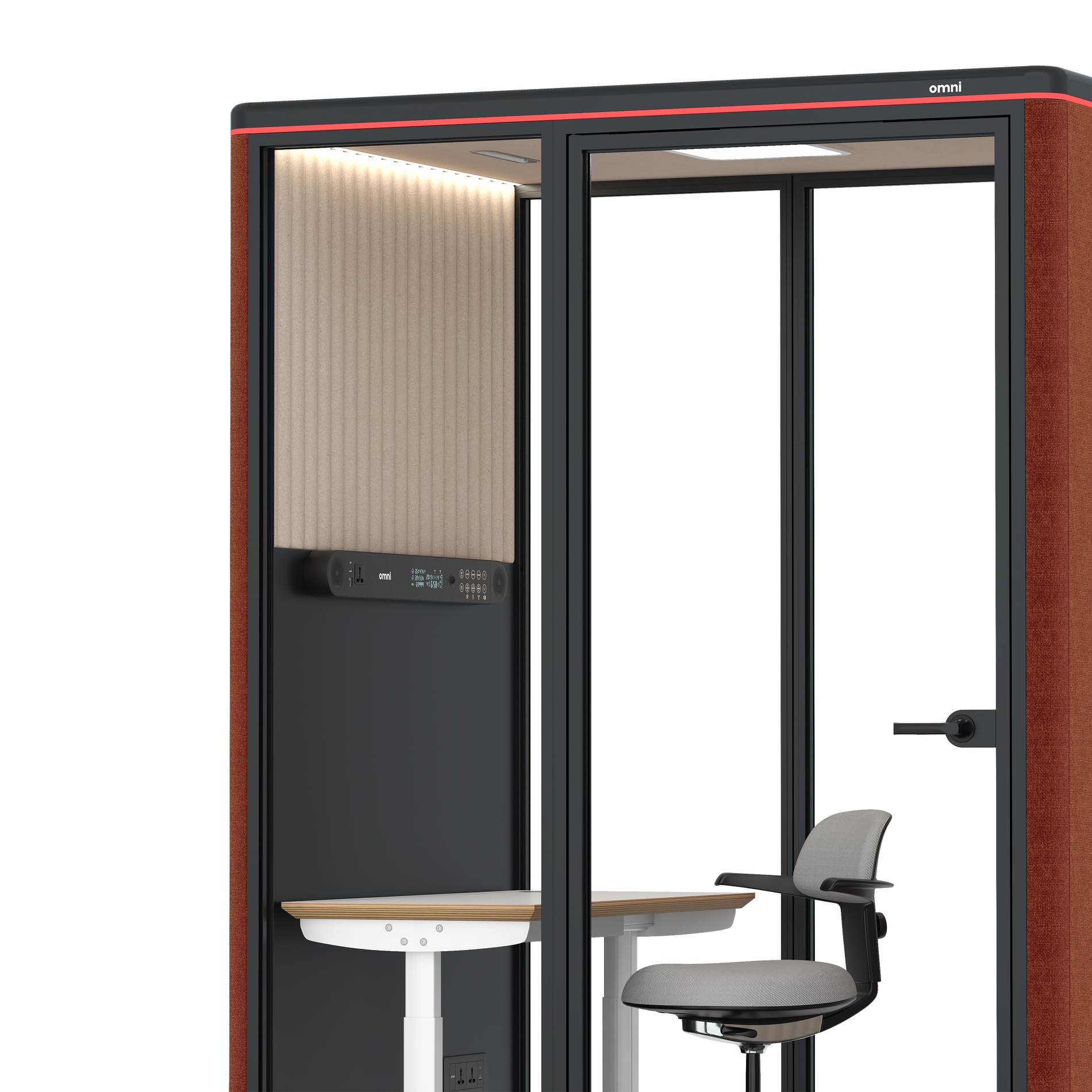Omni TwoElectrical Adjustable Work Station + Stool / Gabriel Medley Deep Rouge / #a18e7e