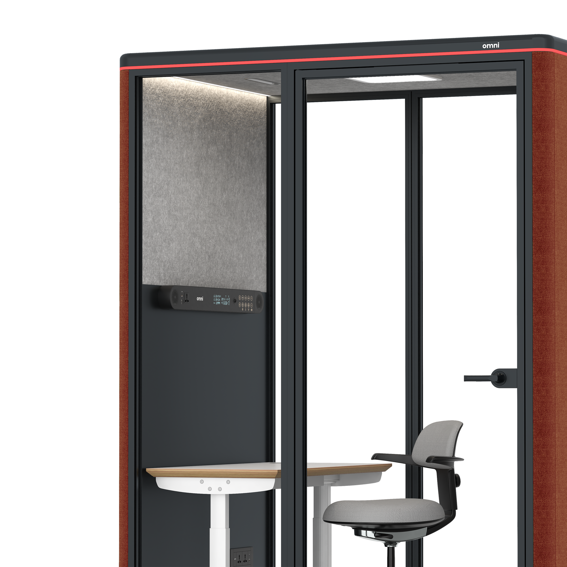 Omni TwoElectrical Adjustable Work Station + Stool / Gabriel Medley Deep Rouge / #a49f98