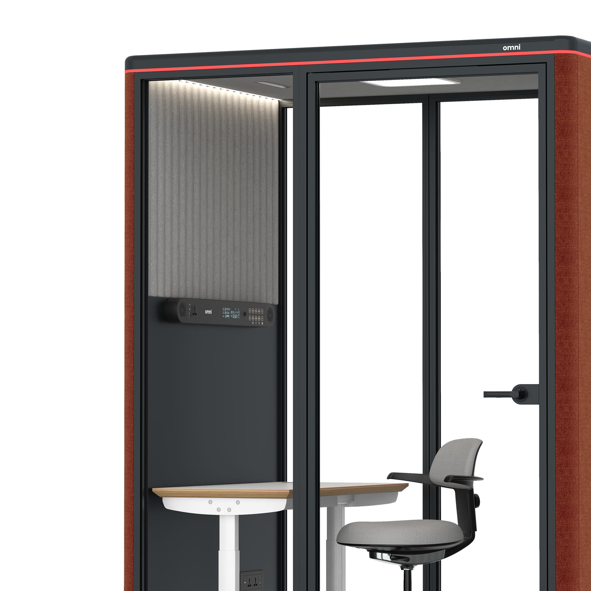 Omni TwoElectrical Adjustable Work Station + Stool / Gabriel Medley Deep Rouge / #6d6c69