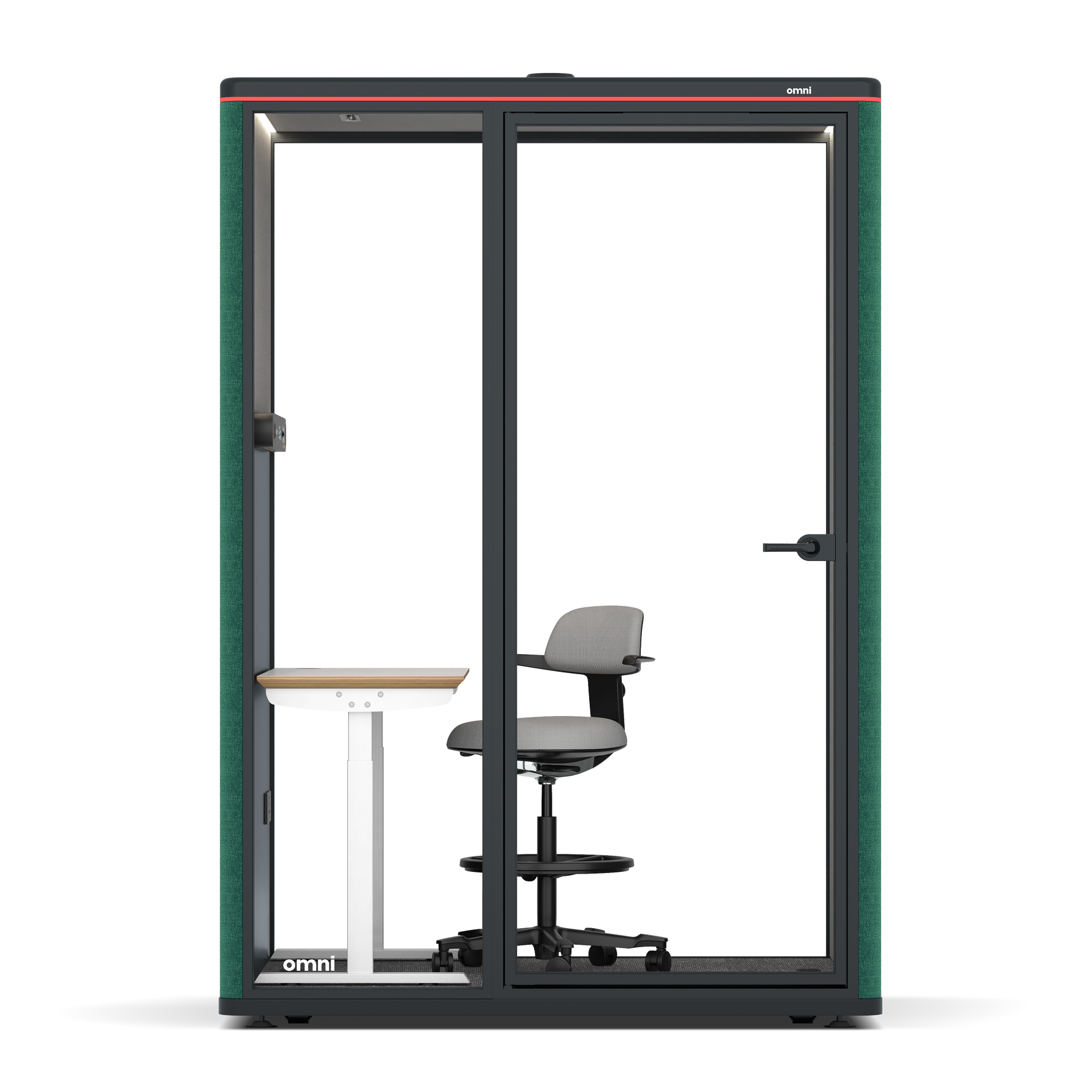 Omni TwoElectrical Adjustable Work Station + Stool / Gabriel Medley Forest Green / #6d6c69