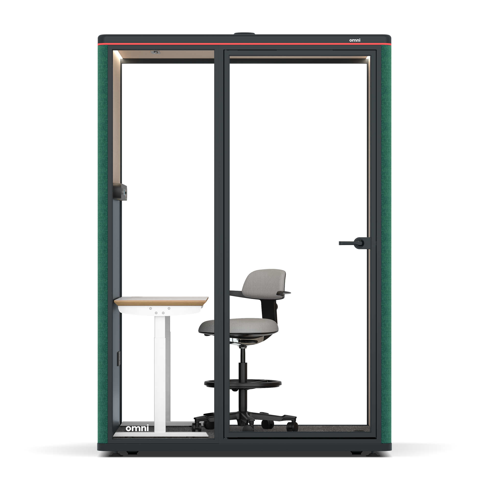 Omni TwoElectrical Adjustable Work Station + Stool / Gabriel Medley Forest Green / #a18e7e