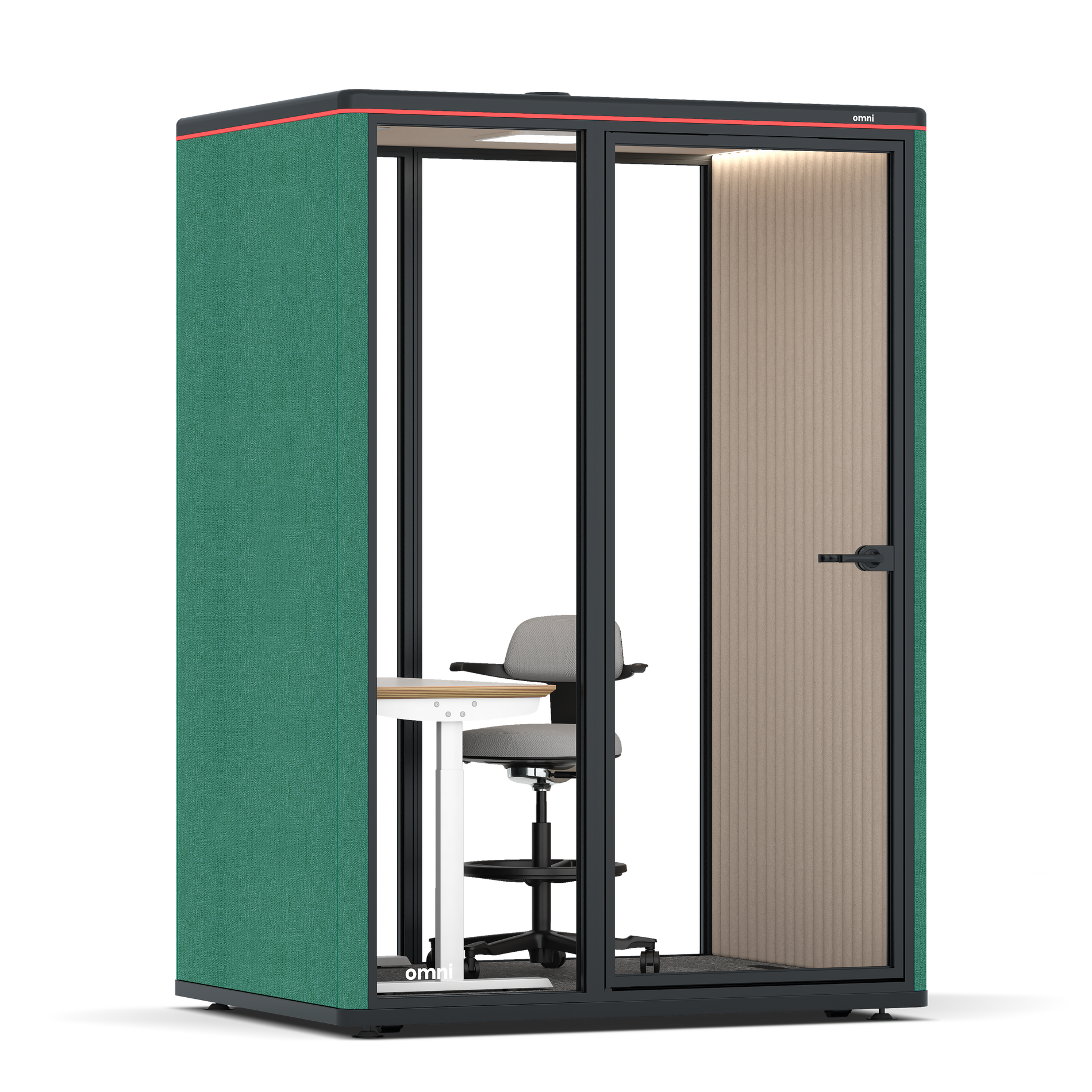 Omni TwoElectrical Adjustable Work Station + Stool / Gabriel Medley Forest Green / #a18e7e