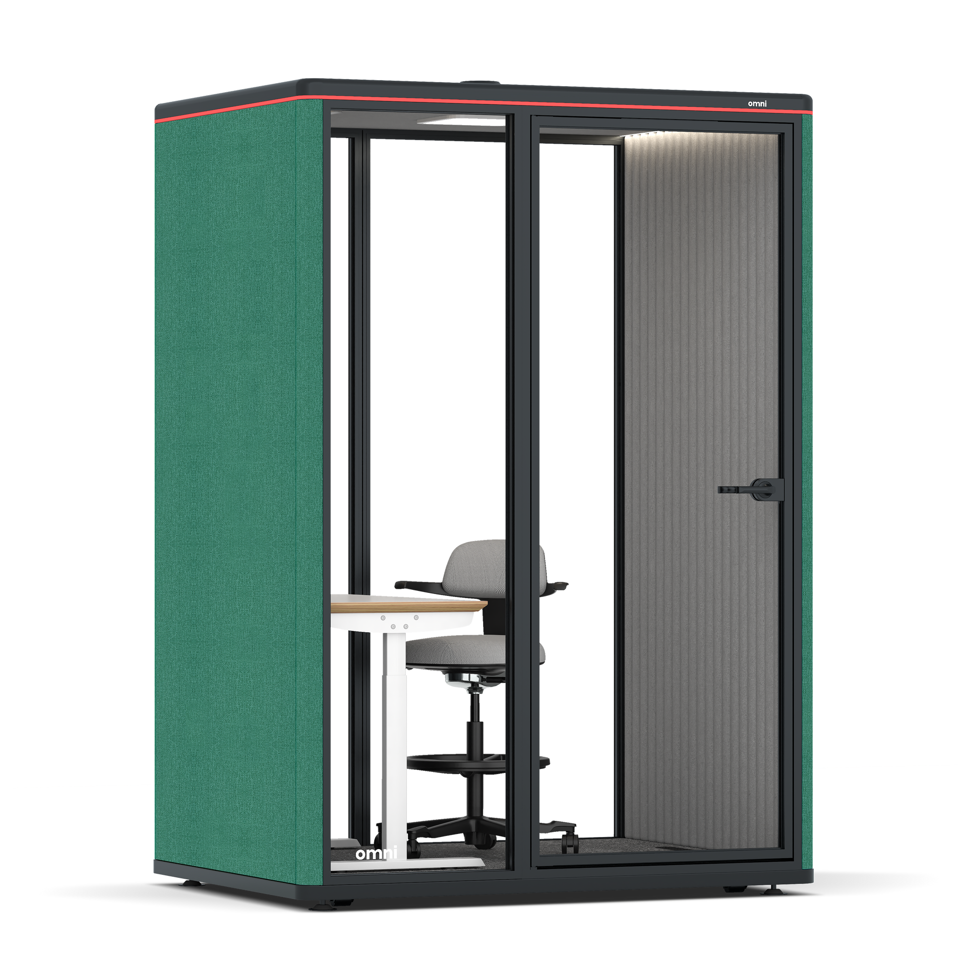 Omni TwoElectrical Adjustable Work Station + Stool / Gabriel Medley Forest Green / #6d6c69