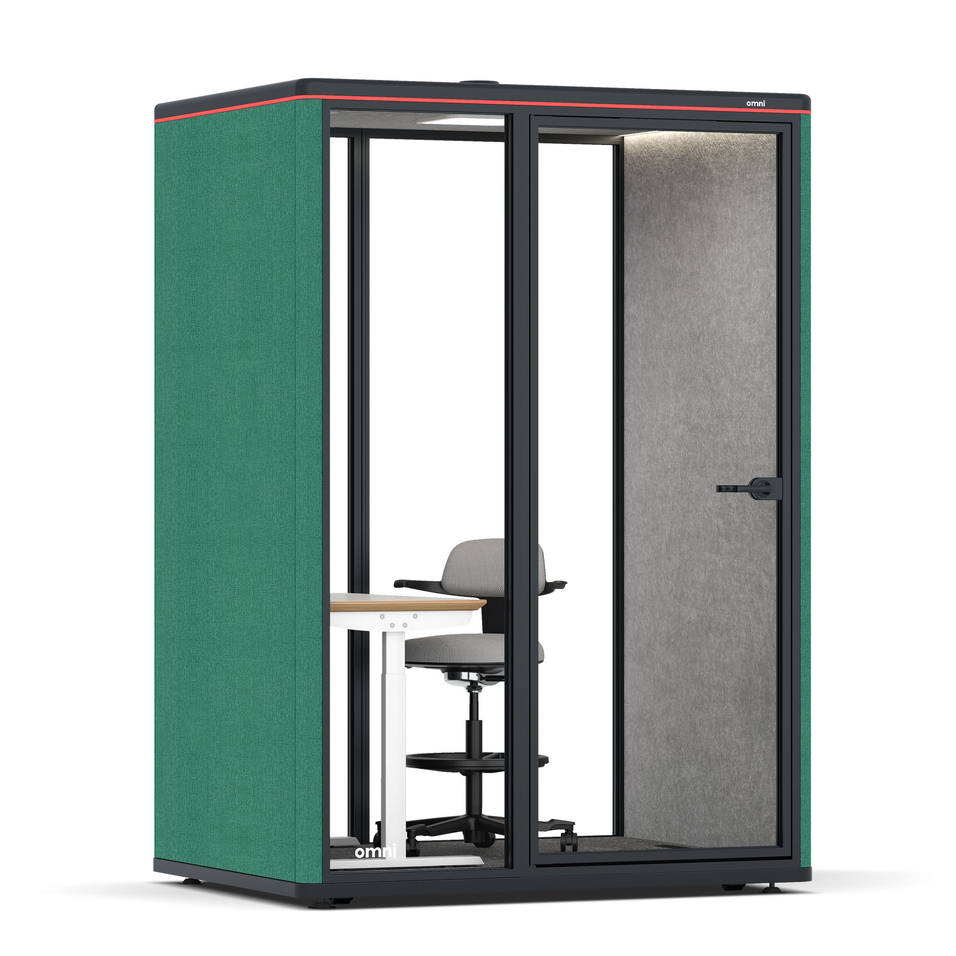 Omni TwoElectrical Adjustable Work Station + Stool / Gabriel Medley Forest Green / #a49f98