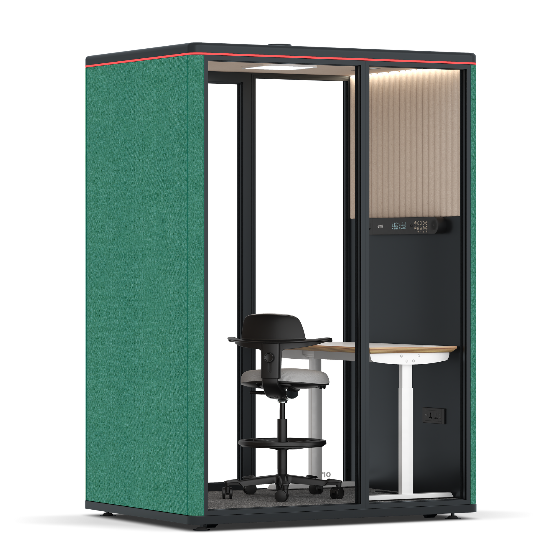 Omni TwoElectrical Adjustable Work Station + Stool / Gabriel Medley Forest Green / #a18e7e