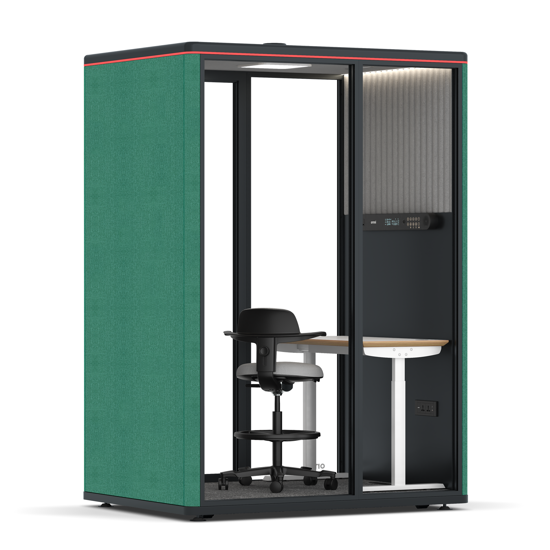 Omni TwoElectrical Adjustable Work Station + Stool / Gabriel Medley Forest Green / #6d6c69