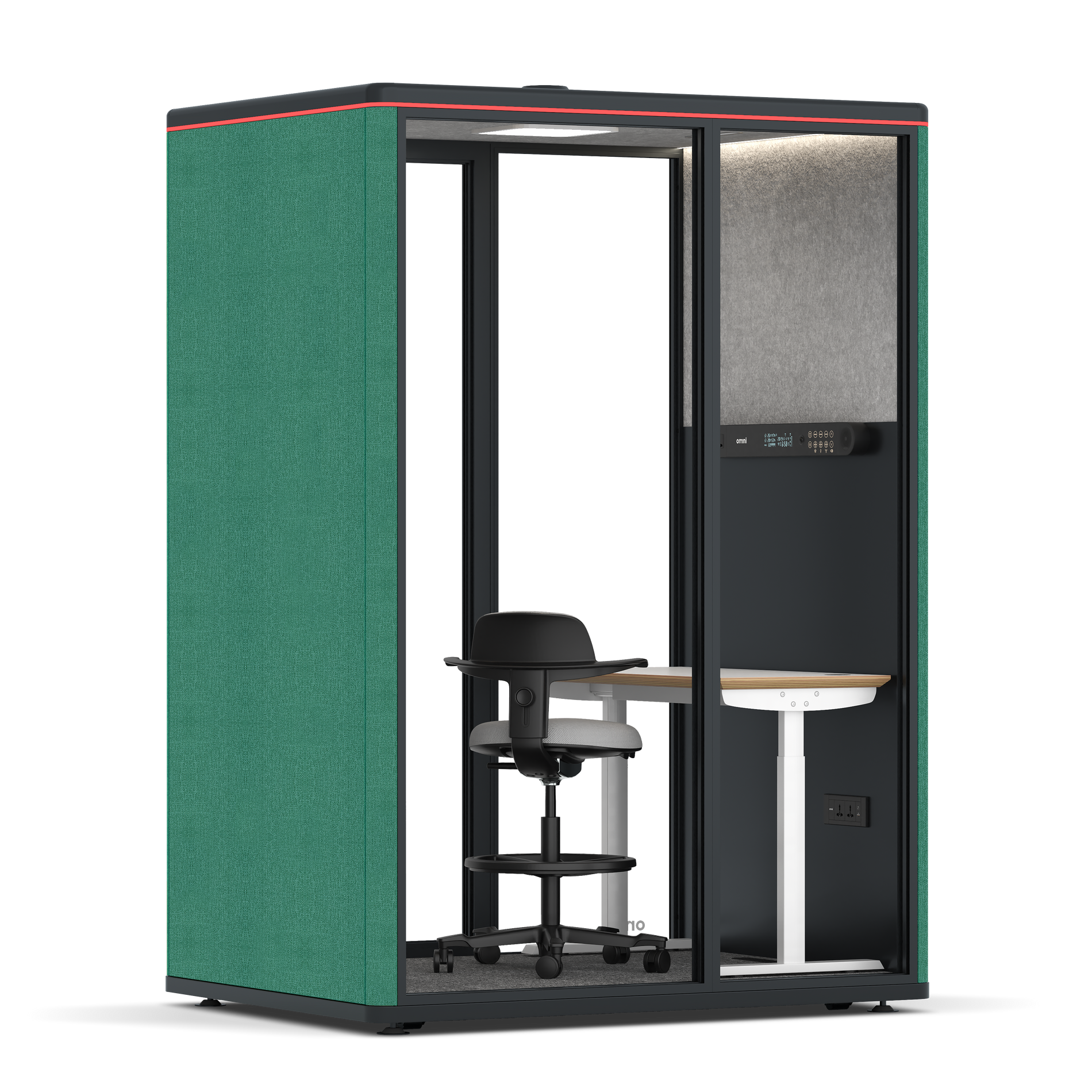 Omni TwoElectrical Adjustable Work Station + Stool / Gabriel Medley Forest Green / #a49f98