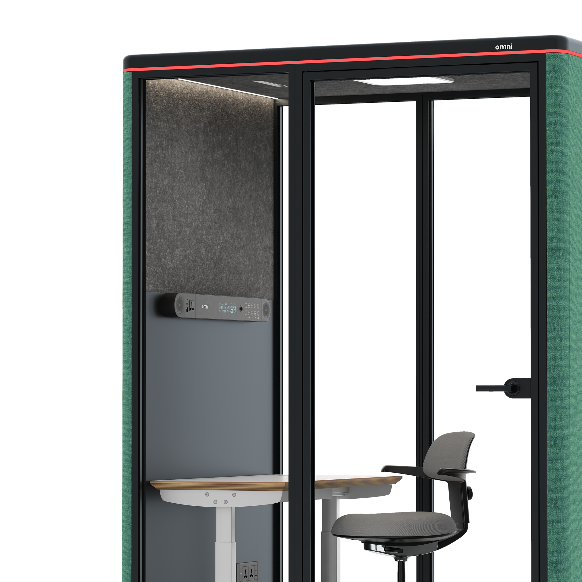 Omni TwoElectrical Adjustable Work Station + Stool / Gabriel Medley Forest Green / Dark Grey Pet Board